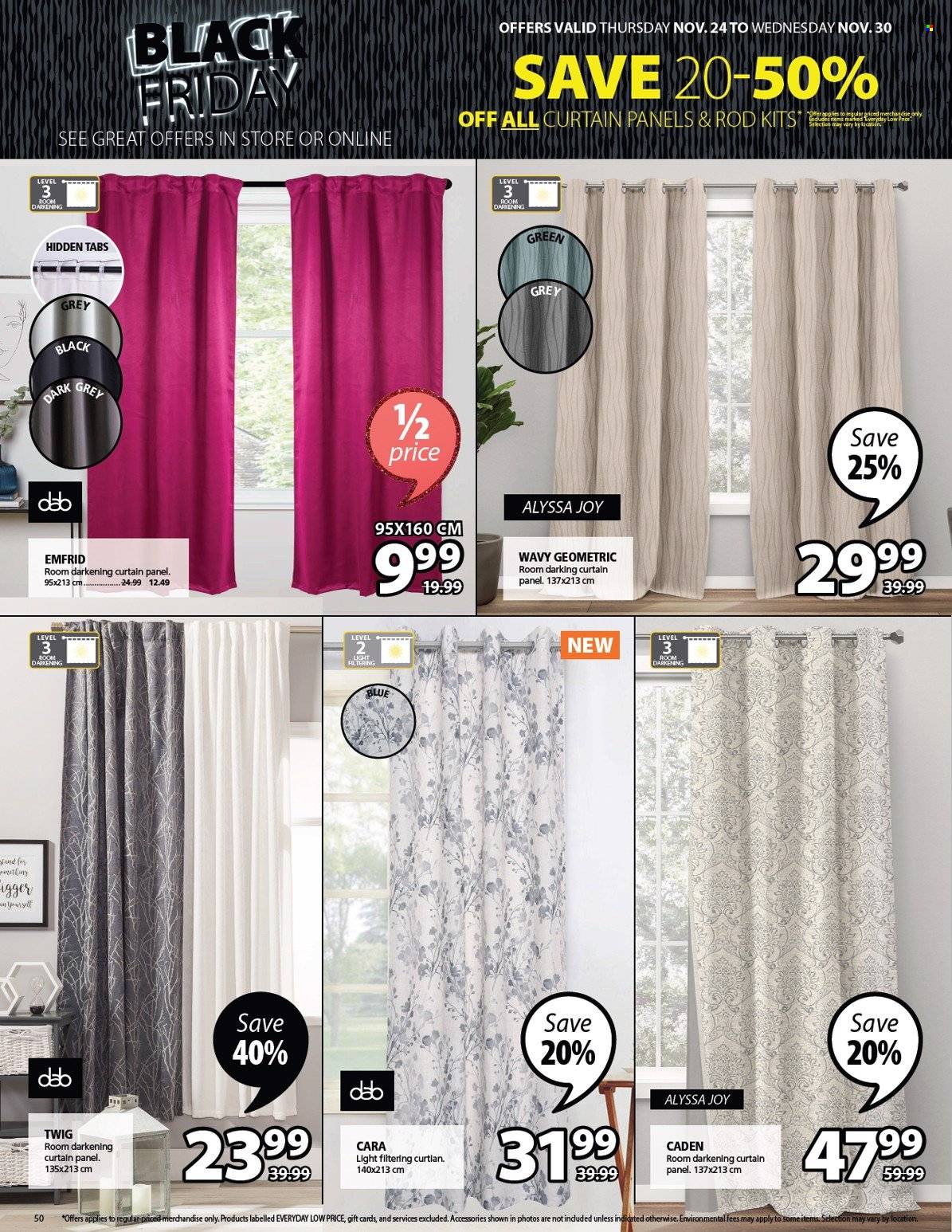 thumbnail - JYSK Flyer - November 24, 2022 - November 30, 2022 - Sales products - curtain, curtain panel. Page 50.