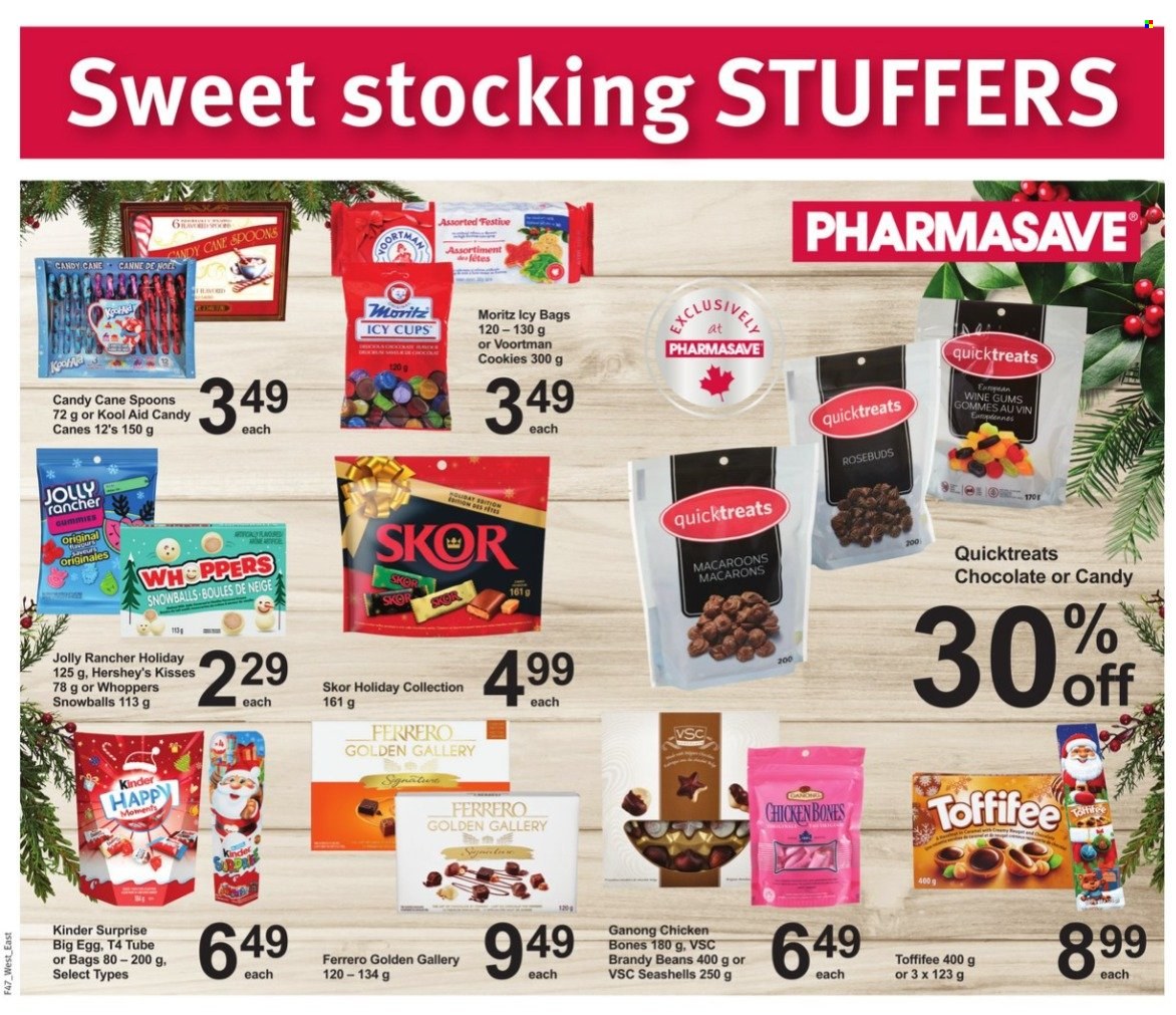 thumbnail - Pharmasave Flyer - November 25, 2022 - December 01, 2022 - Sales products - macaroons, beans, eggs, Hershey's, cookies, chocolate, candy cane, Kinder Surprise, brandy, bag, spoon, cup, kool aid, Ferrero Rocher. Page 5.