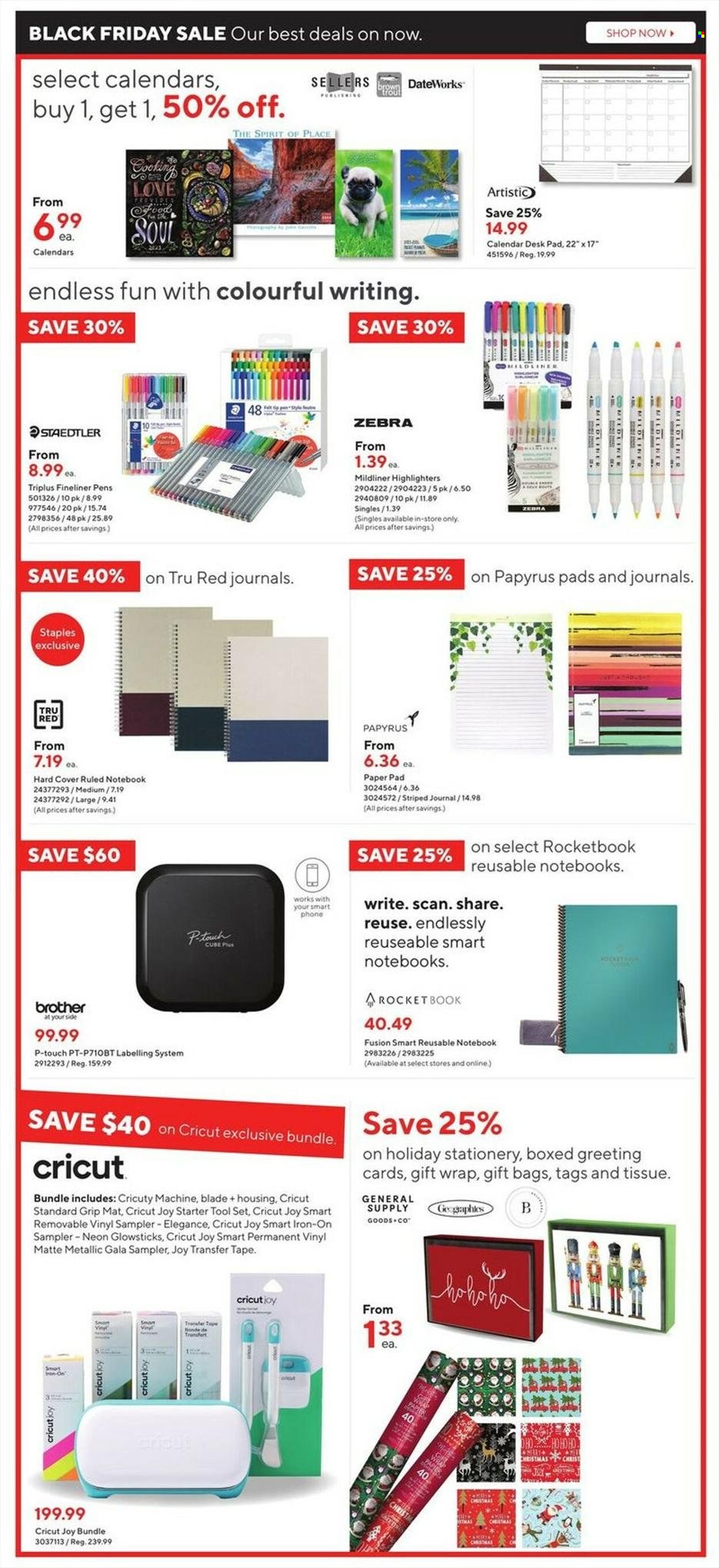 thumbnail - Staples Flyer - November 25, 2022 - November 29, 2022 - Sales products - tissues, Brother, bag, calendar, gift wrap, paper, phone, smartphone, iron, desk. Page 10.