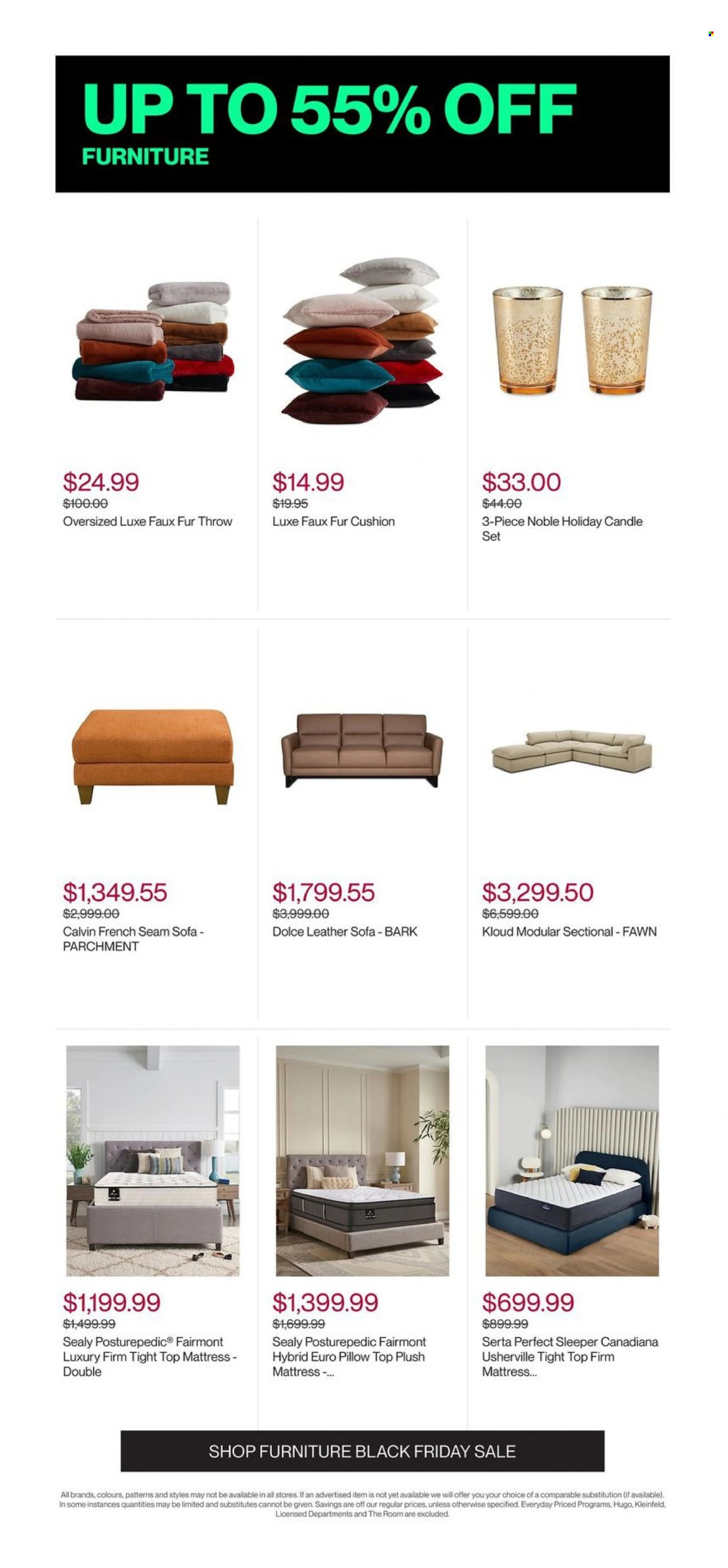 thumbnail - Hudson's Bay Flyer - November 25, 2022 - November 29, 2022 - Sales products - candle, cushion, pillow, leather sofa, sofa, mattress. Page 8.