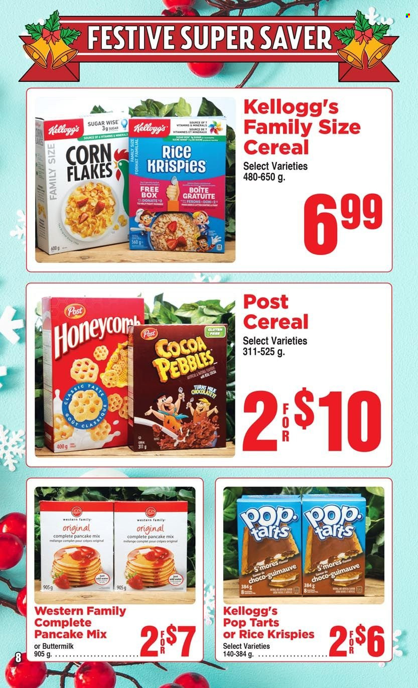 thumbnail - AG Foods Flyer - November 27, 2022 - December 31, 2022 - Sales products - pancakes, buttermilk, Kellogg's, Pop-Tarts, sugar, cereals, corn flakes, Rice Krispies. Page 8.