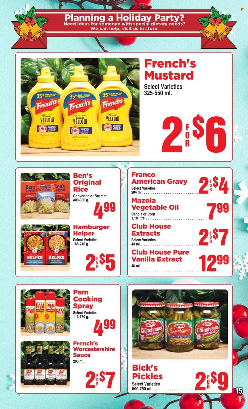 thumbnail - AG Foods Flyer - November 27, 2022 - December 31, 2022 - Sales products - corn, garlic, sandwich, sauce, vanilla extract, pickles, basmati rice, rice, mustard, worcestershire sauce, cooking spray, vegetable oil, oil. Page 15.