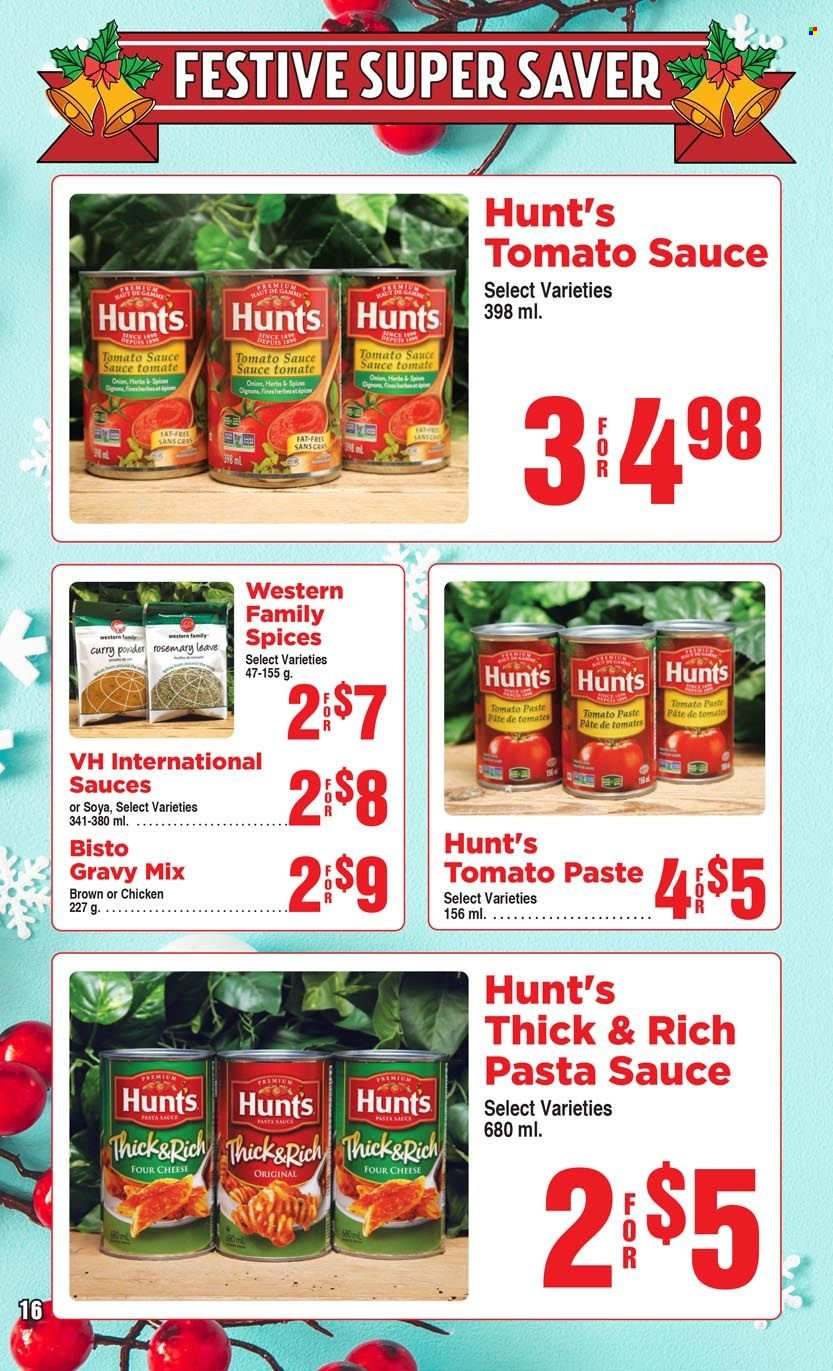thumbnail - AG Foods Flyer - November 27, 2022 - December 31, 2022 - Sales products - onion, pasta sauce, cheese, tomato paste, tomato sauce, rosemary, gravy mix, curry powder. Page 16.