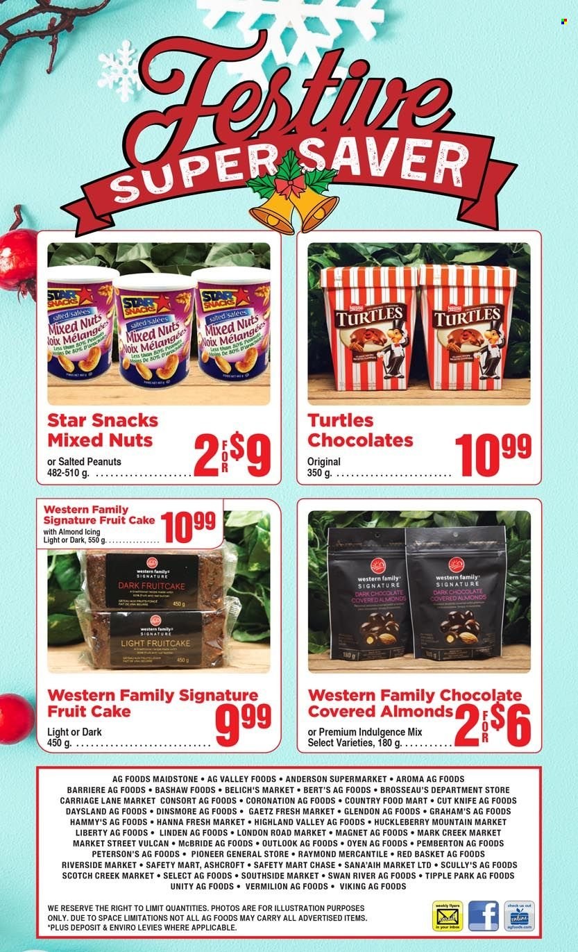 thumbnail - AG Foods Flyer - November 27, 2022 - December 31, 2022 - Sales products - cake, snack, dark chocolate, peanuts, mixed nuts. Page 32.