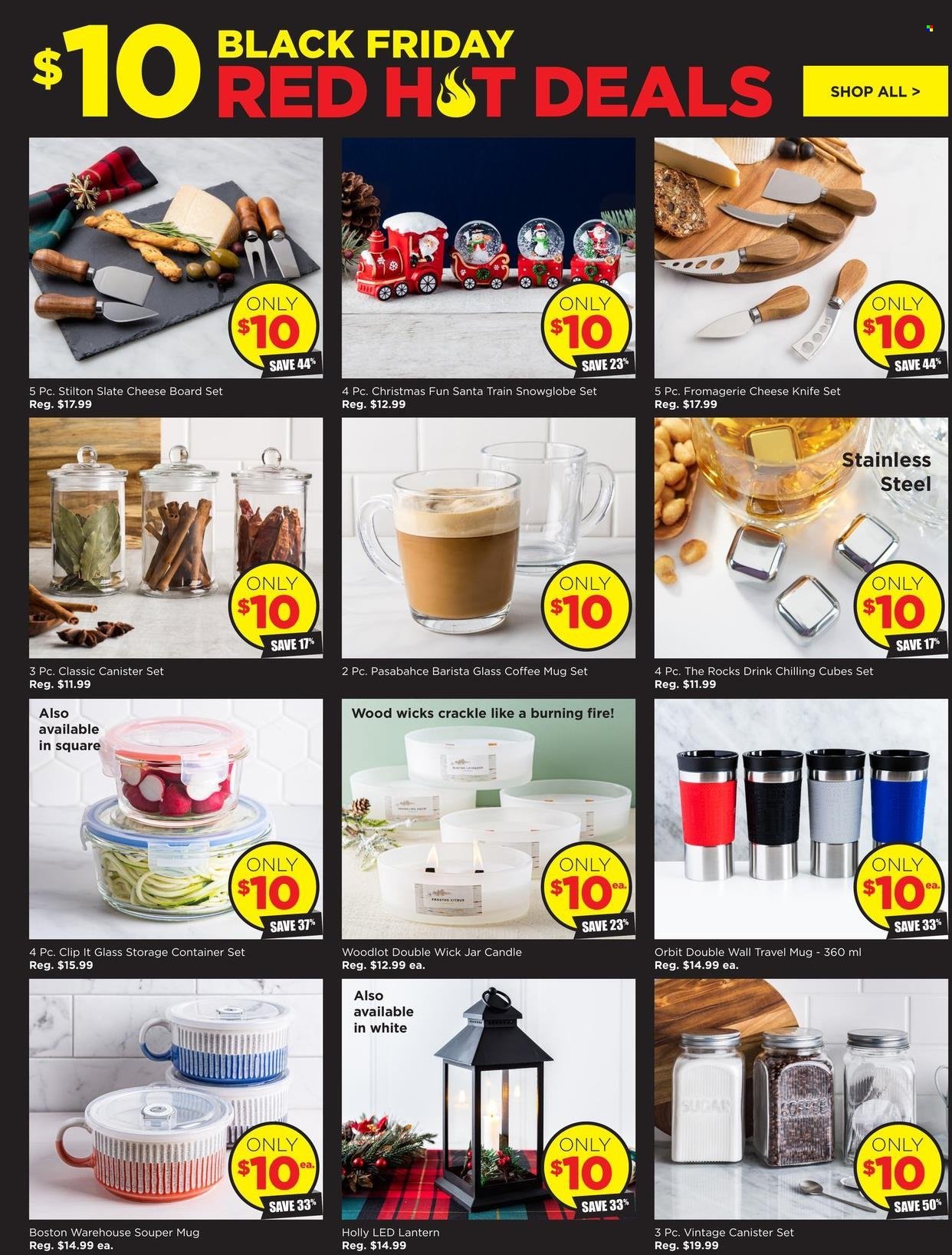 thumbnail - Kitchen Stuff Plus Flyer - November 24, 2022 - December 04, 2022 - Sales products - knife, canister, mug, travel mug, container, cheese board, storage container set, storage box, candle, lantern, train. Page 7.