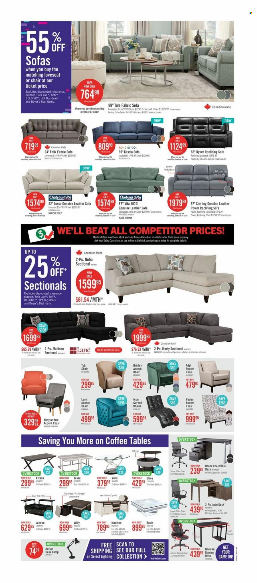 thumbnail - The Brick Flyer - November 28, 2022 - December 08, 2022 - Sales products - chair, accent chair, leather sofa, loveseat, sofa, sofa bed, coffee table, end table, bookcase, bed, desk, office chair, lamp, table lamp, lighting. Page 9.