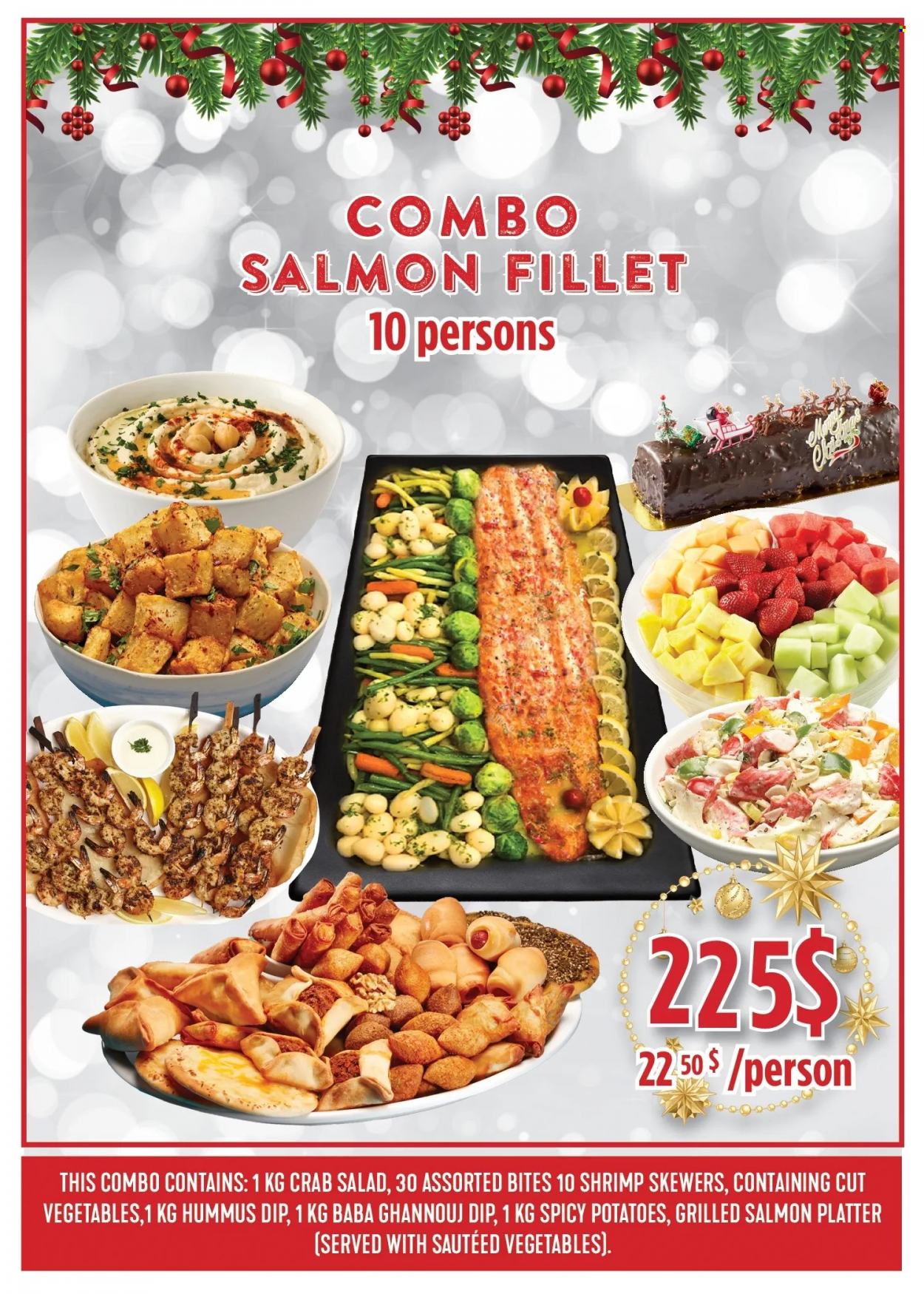 thumbnail - Adonis Flyer - November 29, 2022 - December 31, 2022 - Sales products - potatoes, salmon, salmon fillet, crab, shrimps, hummus, crab salad, dip. Page 2.