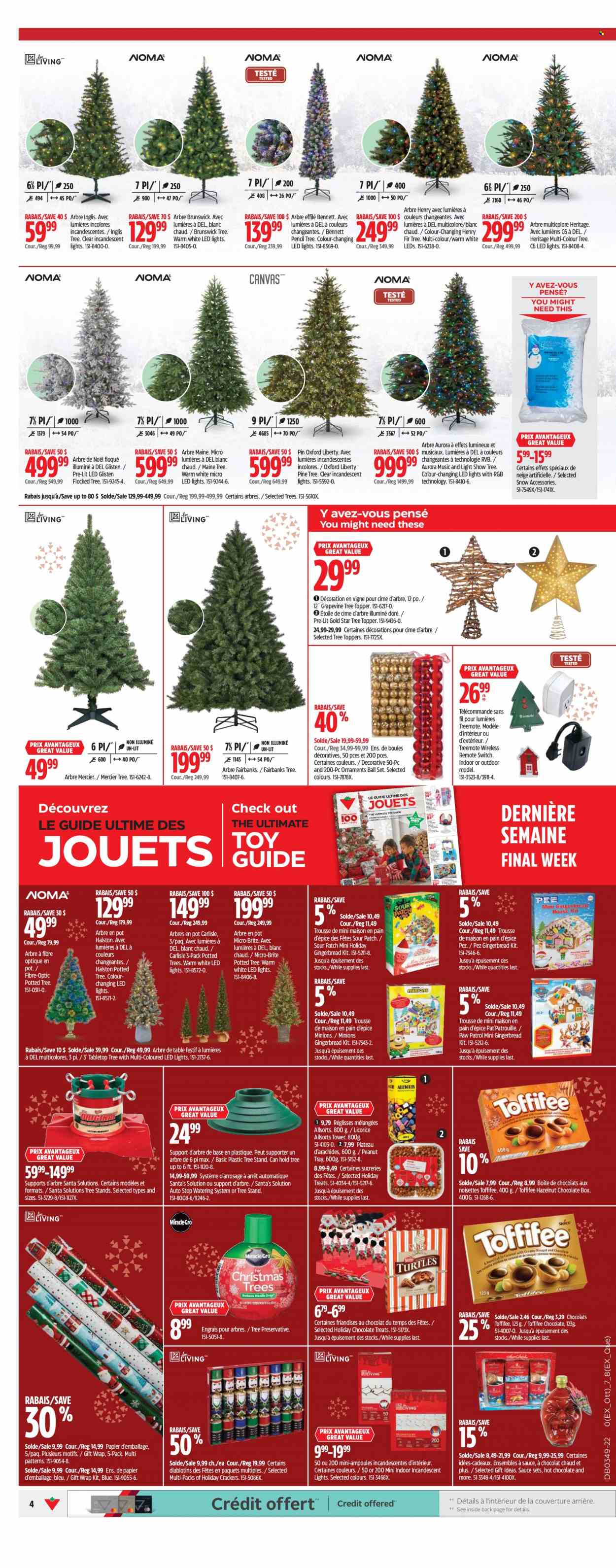 thumbnail - Canadian Tire Flyer - December 01, 2022 - December 07, 2022 - Sales products - Hot Wheels, tree stand, Barbie, tray, pot, Minions, pin, gift wrap, pencil, table, tree topper, play set, Paw Patrol, toys, LED light, pine tree, Play-doh. Page 8.