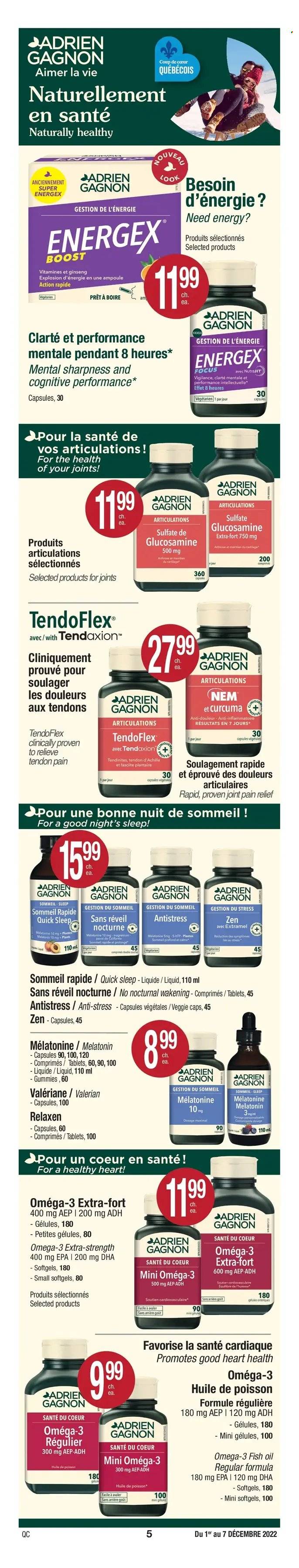 thumbnail - Jean Coutu Flyer - December 01, 2022 - December 07, 2022 - Sales products - oil, Boost, pendant, pain relief, fish oil, glucosamine, magnesium, Omega-3, ginseng. Page 5.