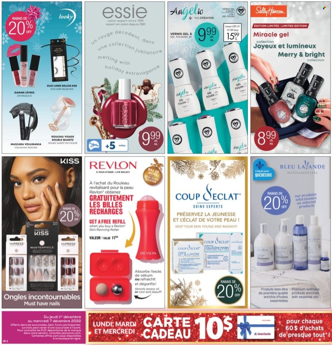 thumbnail - Jean Coutu Flyer - December 01, 2022 - December 07, 2022 - Sales products - Revlon, Eclat, polish, mascara, essential oils, roller, Sally Hansen. Page 2.