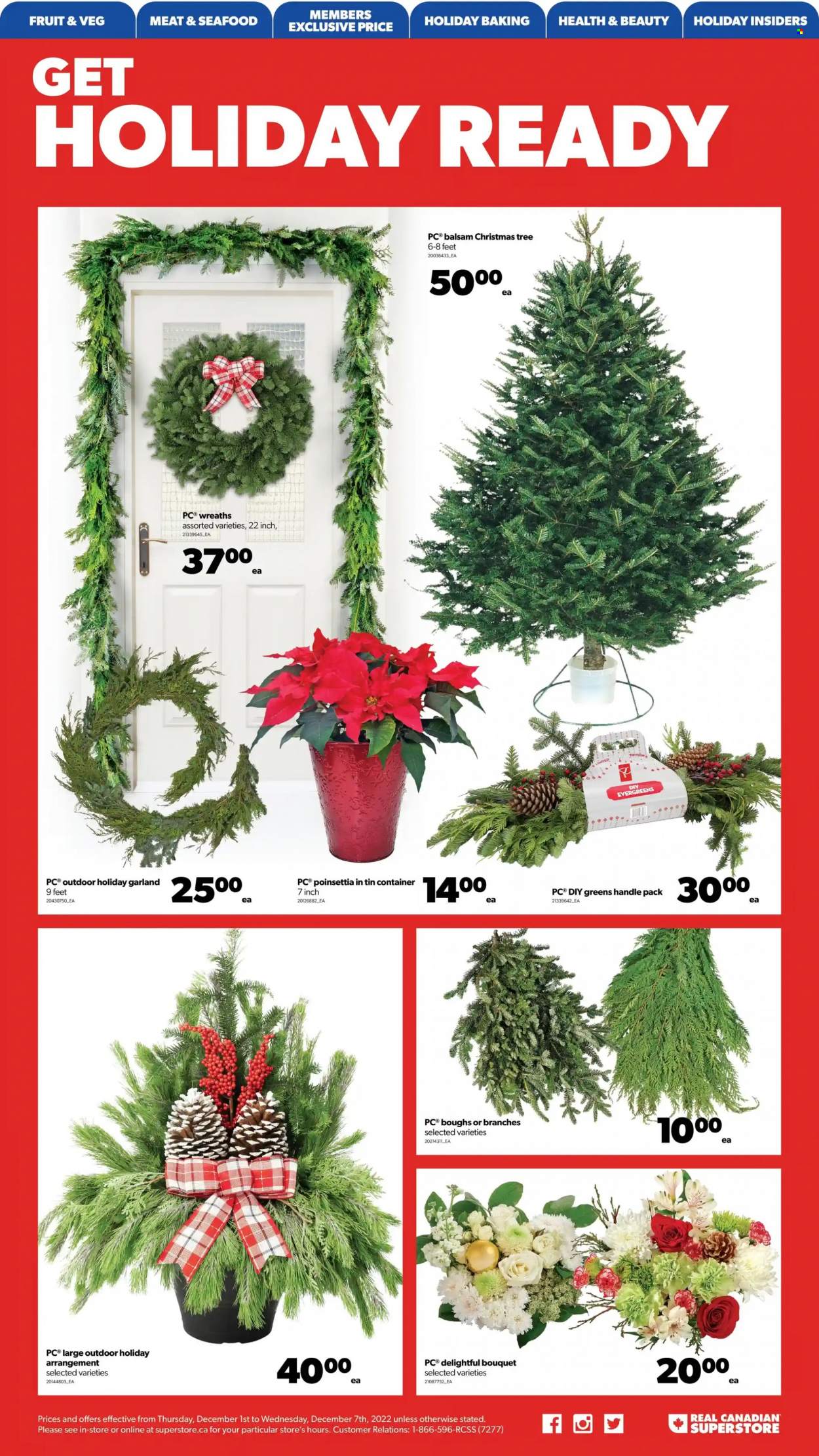 thumbnail - Real Canadian Superstore Flyer - December 01, 2022 - December 07, 2022 - Sales products - seafood, container, christmas tree, garland, poinsettia, bouquet. Page 9.