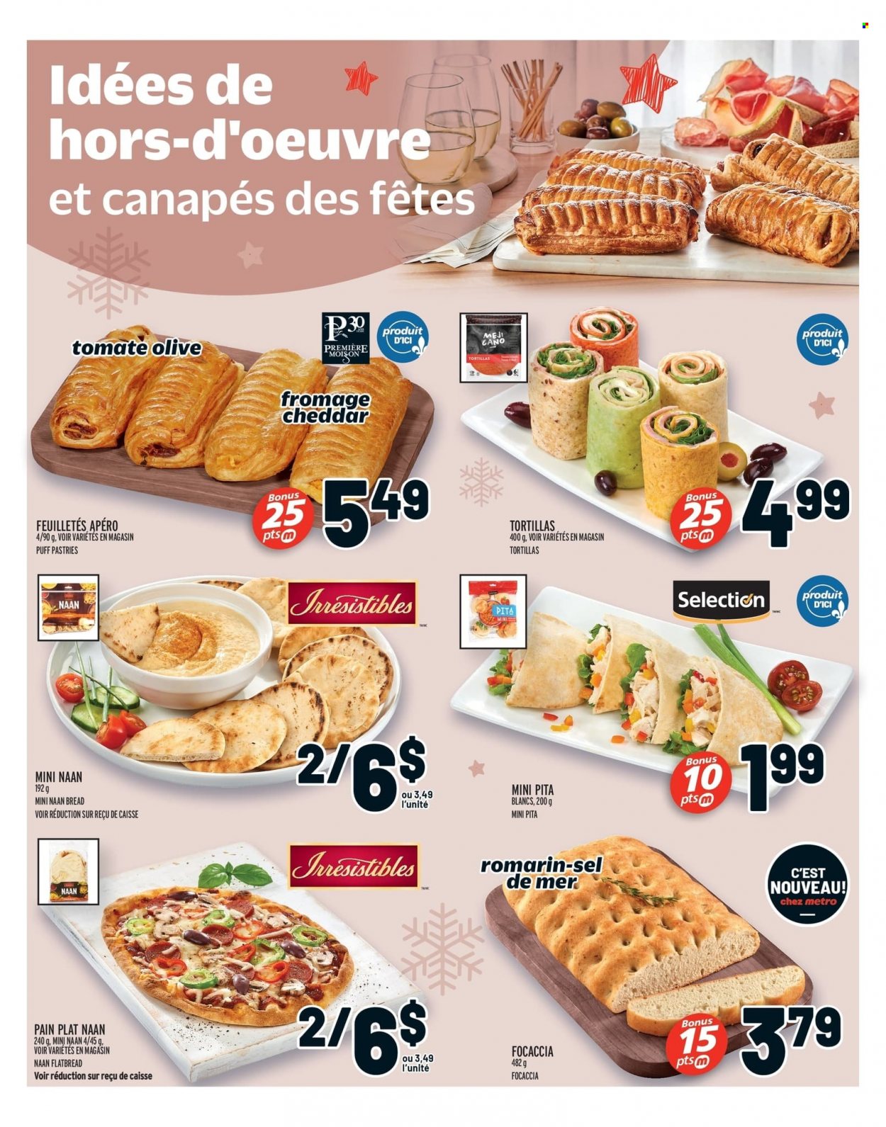 thumbnail - Metro Flyer - December 01, 2022 - December 07, 2022 - Sales products - bread, tortillas, pita, focaccia, flatbread, cheddar, cheese, PREMIERE. Page 8.