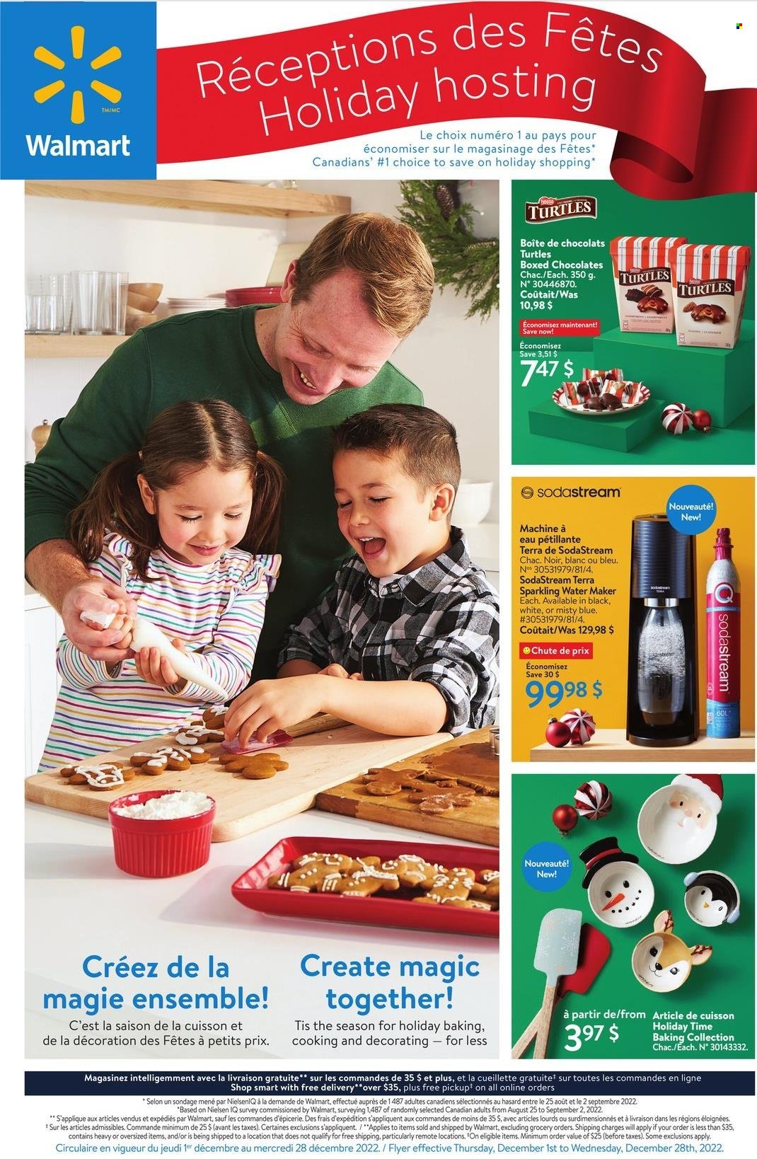 thumbnail - Walmart Flyer - December 01, 2022 - December 28, 2022 - Sales products - chocolate, SodaStream, turtles, water maker. Page 1.
