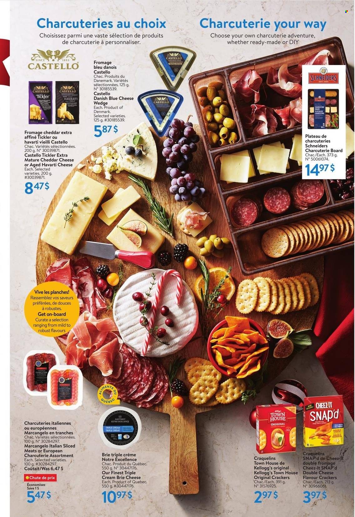 thumbnail - Walmart Flyer - December 01, 2022 - December 28, 2022 - Sales products - blue cheese, Havarti, brie, crackers, Kellogg's, Cheez-It. Page 2.