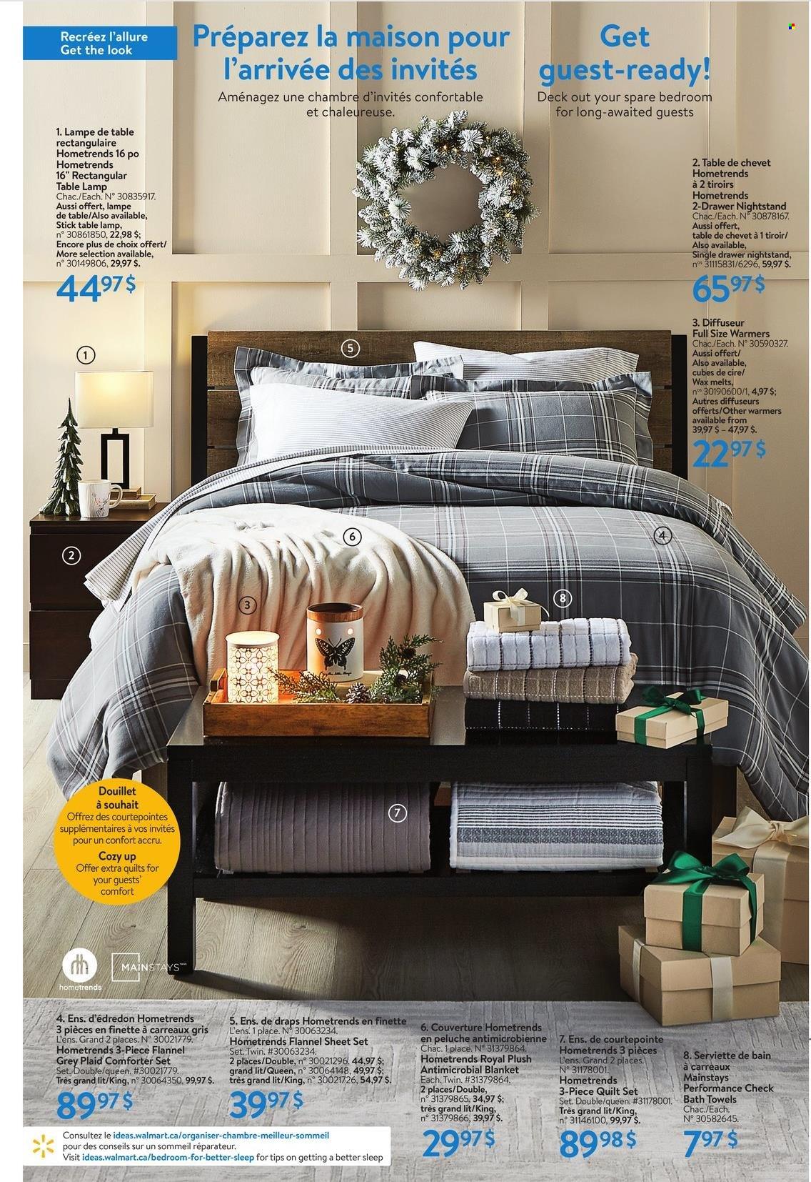 thumbnail - Walmart Flyer - December 01, 2022 - December 28, 2022 - Sales products - blanket, comforter, quilt, bath towel, towel, nightstand, lamp, table lamp. Page 19.