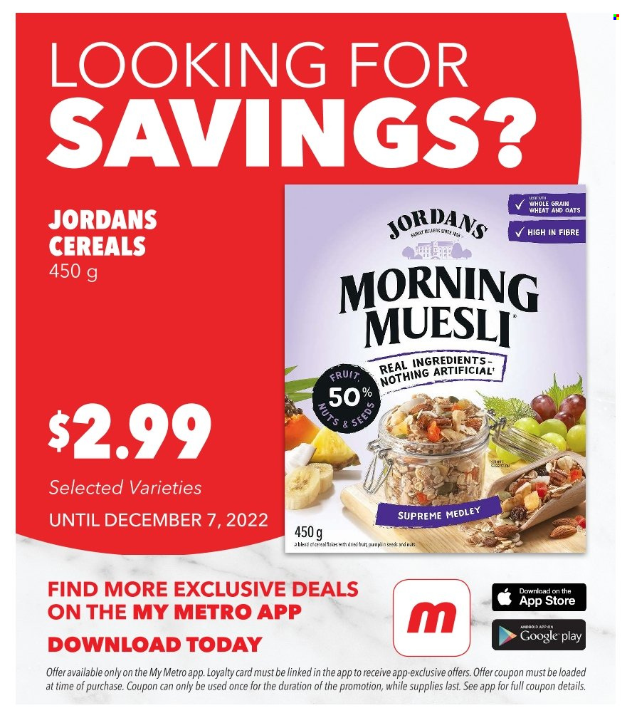 thumbnail - Metro Flyer - December 01, 2022 - December 07, 2022 - Sales products - cereals, muesli, dried fruit, pumpkin seeds. Page 12.