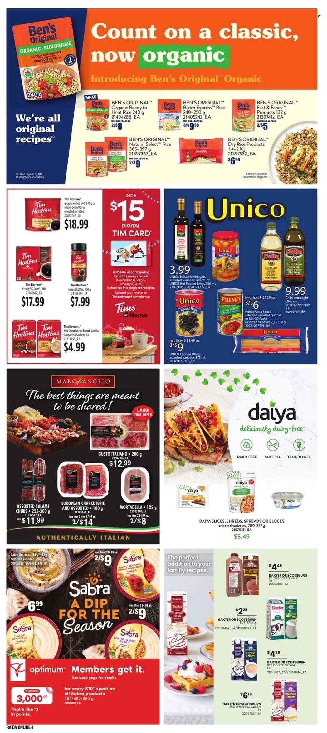 thumbnail - Atlantic Superstore Flyer - December 01, 2022 - December 07, 2022 - Sales products - pasta sauce, sauce, mortadella, salami, hummus, buttermilk, whipping cream, Mars, brown rice, rice, extra virgin olive oil, olive oil, oil, hot chocolate, coffee, instant coffee, ground coffee, coffee capsules, K-Cups, Keurig, Optimum, quinoa, olives. Page 11.