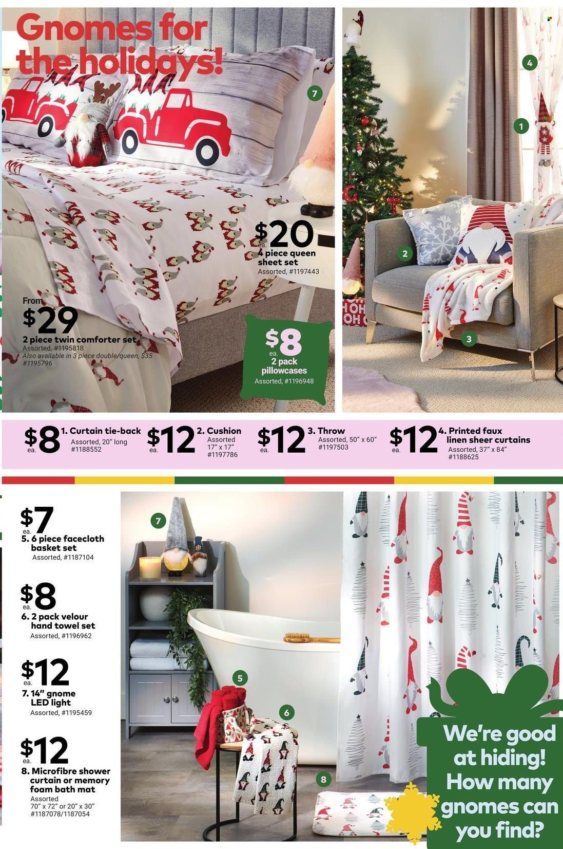 thumbnail - Giant Tiger Flyer - November 30, 2022 - December 13, 2022 - Sales products - basket, shower curtain, cushion, comforter, linens, twin comforters, pillowcase, queen sheet, curtain, bath mat, towel, hand towel, facecloth, LED light. Page 2.