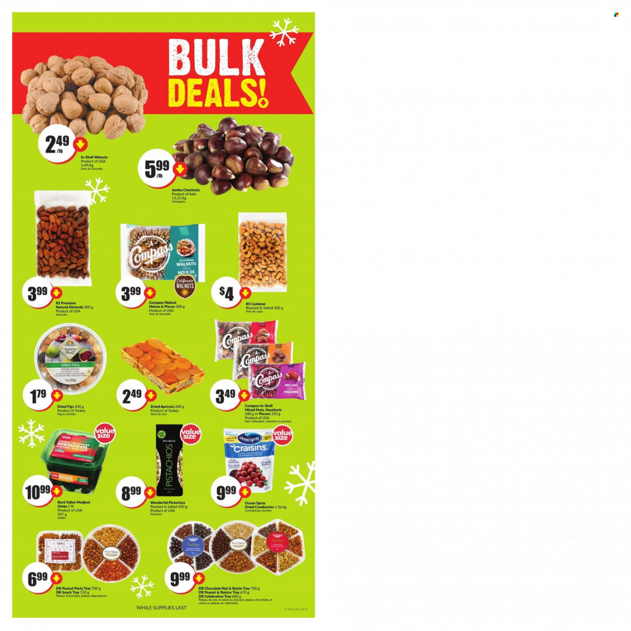 thumbnail - FreshCo. Flyer - December 01, 2022 - December 07, 2022 - Sales products - figs, apricots, chocolate, snack, Celebration, craisins, cranberries, almonds, cashews, walnuts, hazelnuts, chestnuts, pecans, dried fruit, pistachios, dried figs, mixed nuts, raisins. Page 5.