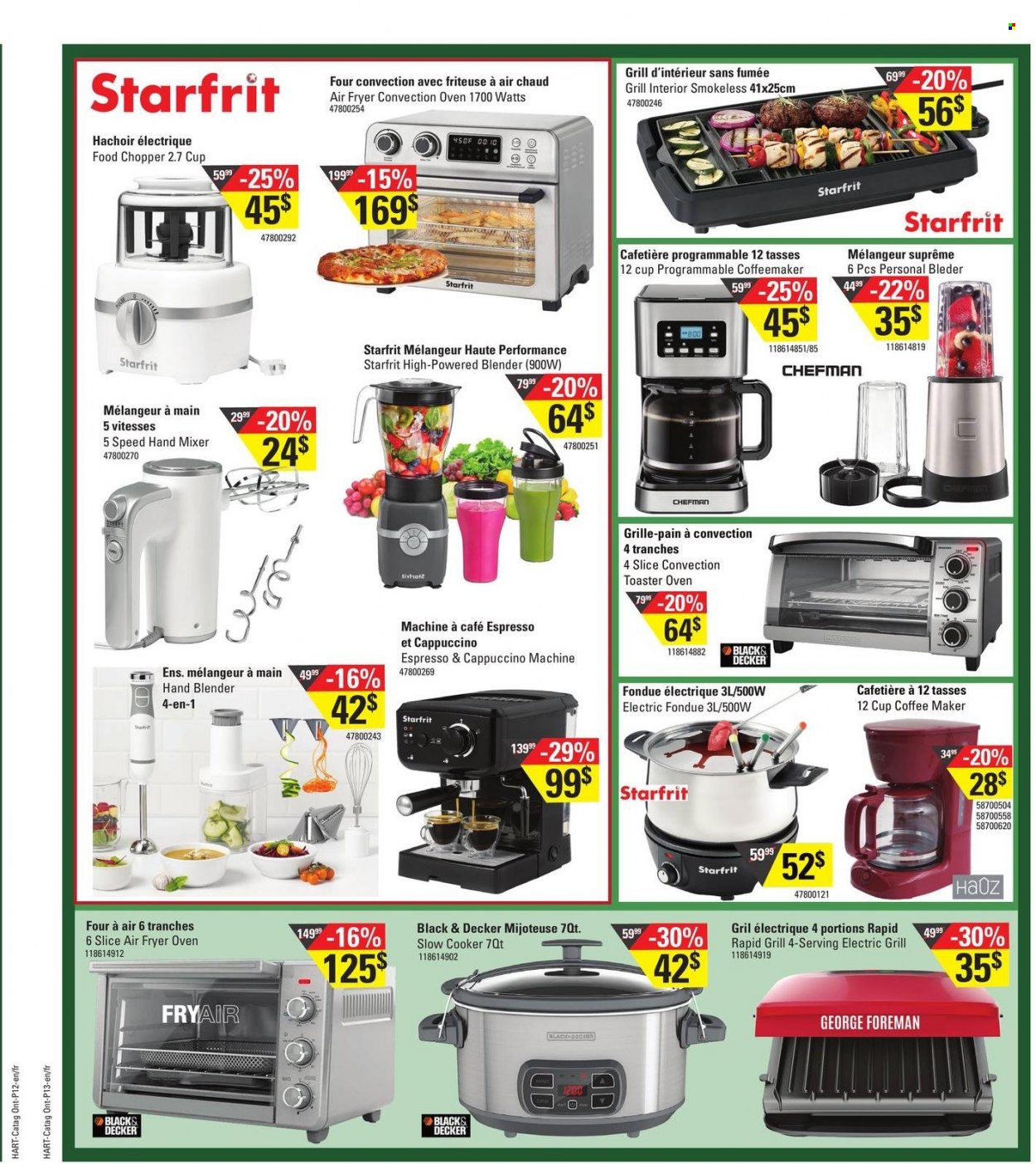 thumbnail - Hart Stores Flyer - November 30, 2022 - December 06, 2022 - Sales products - cappuccino, cup, handy chopper, coffee machine, cappuccino maker, Black & Decker, mixer, slow cooker, hand mixer, hand blender, George Foreman. Page 13.