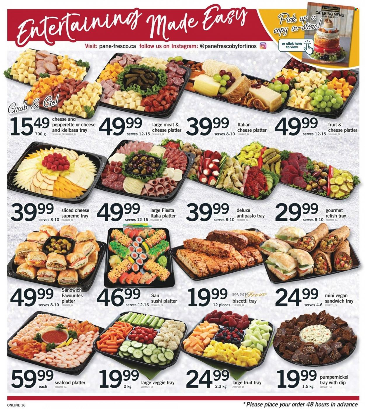 thumbnail - Fortinos Flyer - December 01, 2022 - December 07, 2022 - Sales products - seafood, sandwich, sausage, kielbasa, sliced cheese, biscotti, Go!. Page 14.