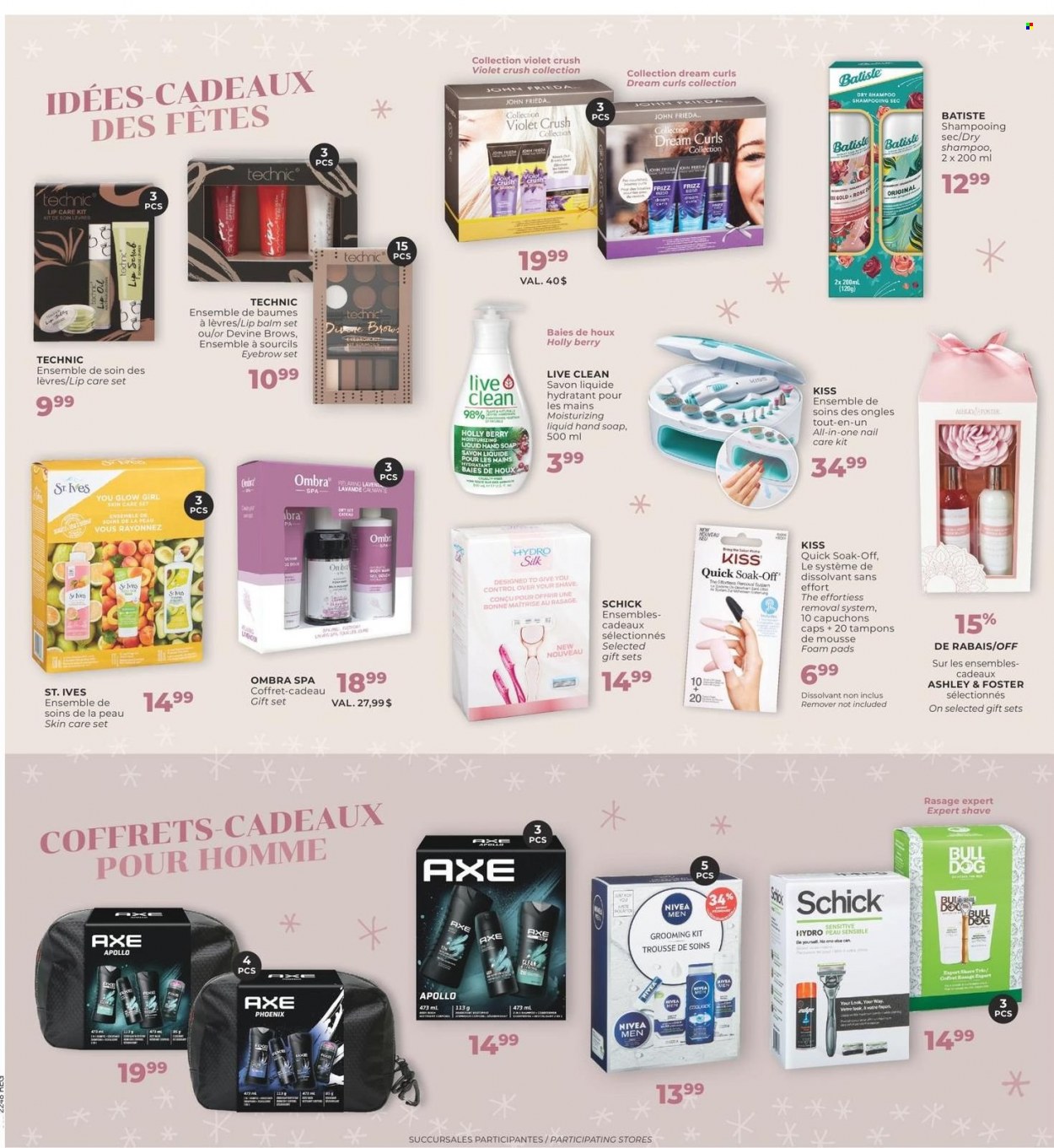 thumbnail - Familiprix Flyer - December 01, 2022 - December 07, 2022 - Sales products - gift set, jelly, Nivea, hand soap, soap, tampons, lip balm, John Frieda, Axe, Schick, shampoo. Page 4.
