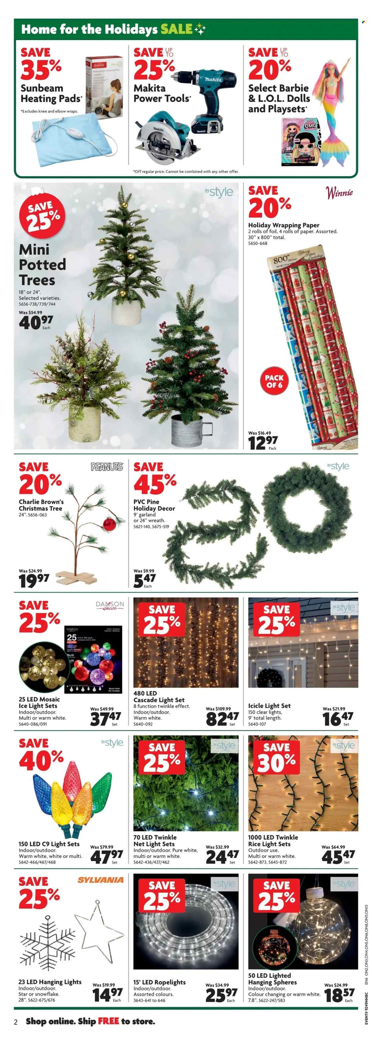 thumbnail - Home Hardware Building Centre Flyer - December 01, 2022 - December 07, 2022 - Sales products - Sunbeam, heating pad, wreath, christmas tree, icicle light, garland, light set, power tools, Makita. Page 3.