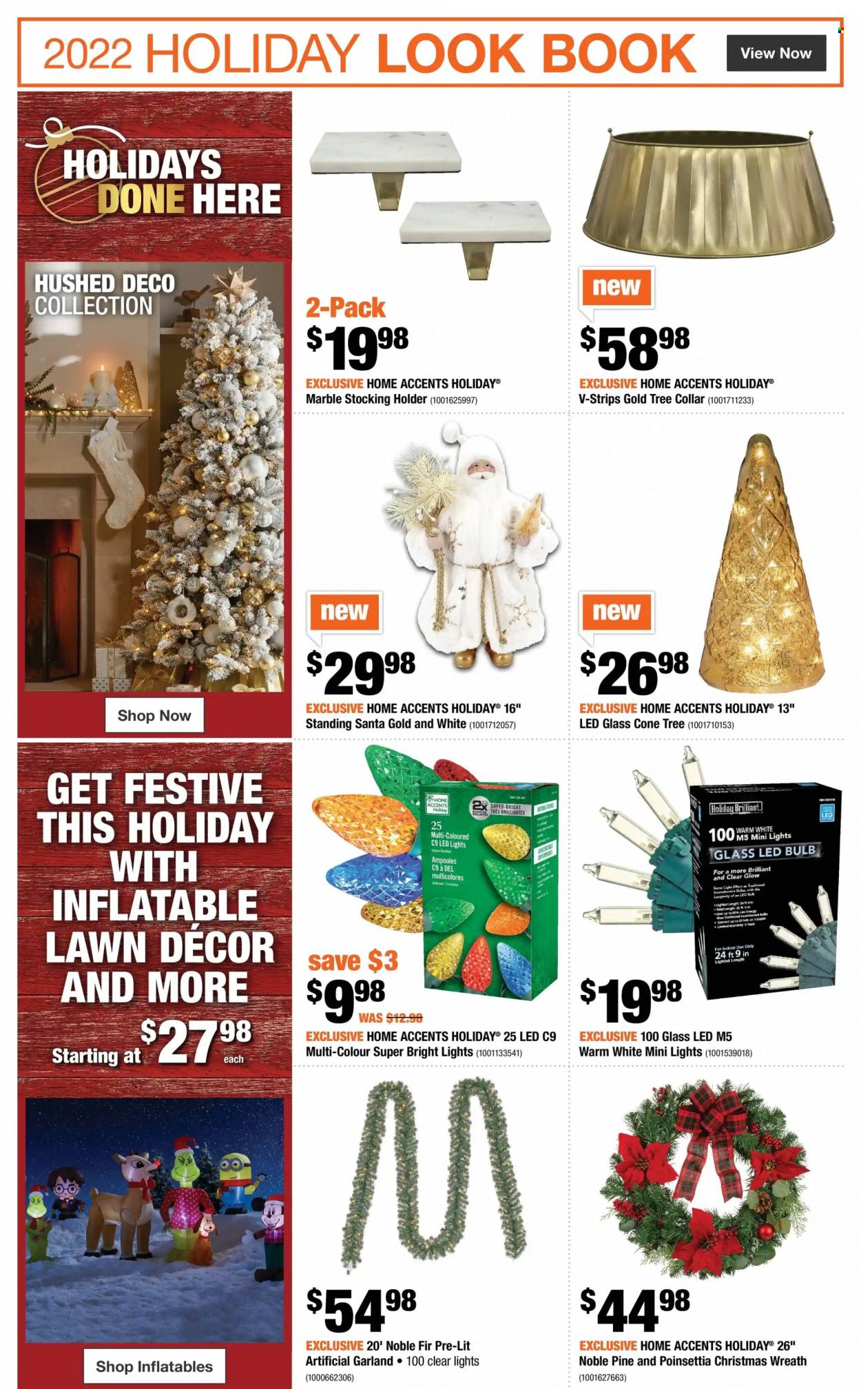 thumbnail - The Home Depot Flyer - December 01, 2022 - December 07, 2022 - Sales products - holder, bulb, LED bulb, wreath, garland, LED light, noble fir, poinsettia. Page 6.