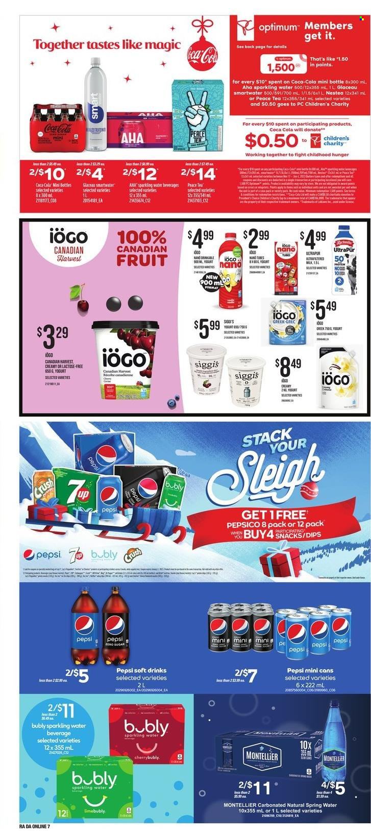 thumbnail - Dominion Flyer - December 01, 2022 - December 07, 2022 - Sales products - cherries, Président, yoghurt, snack, Coca-Cola, Pepsi, soft drink, 7UP, spring water, sparkling water, Smartwater, tea, Grappa, pen, Optimum, pesto. Page 14.