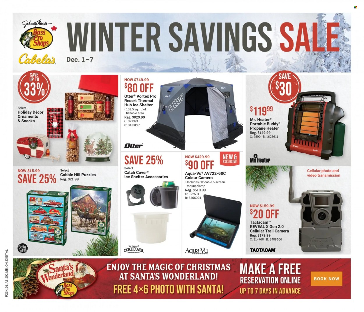 thumbnail - Bass Pro Shops Flyer - December 01, 2022 - December 07, 2022 - Sales products - Santa, trail cam, Bass Pro, ice shelter, camera. Page 1.