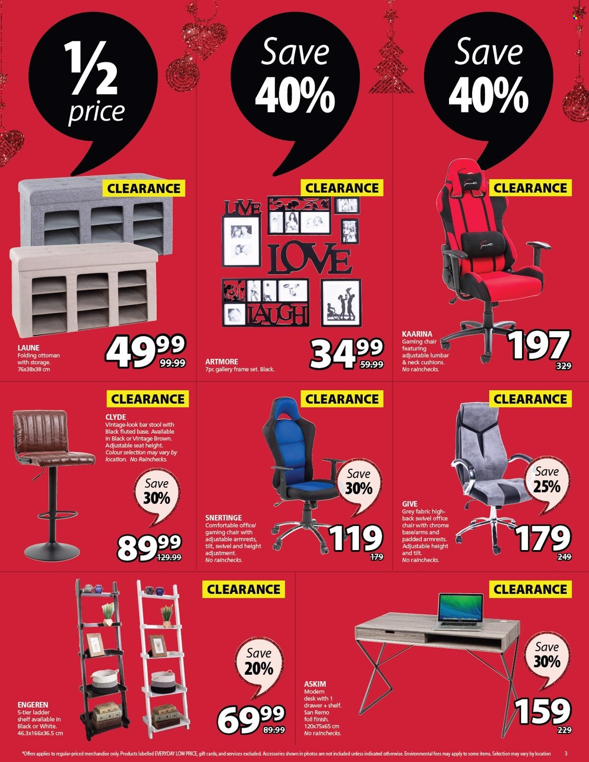 thumbnail - JYSK Flyer - December 01, 2022 - December 07, 2022 - Sales products - cushion, stool, chair, bar stool, shelves, ottoman, desk, office chair, ladder. Page 3.