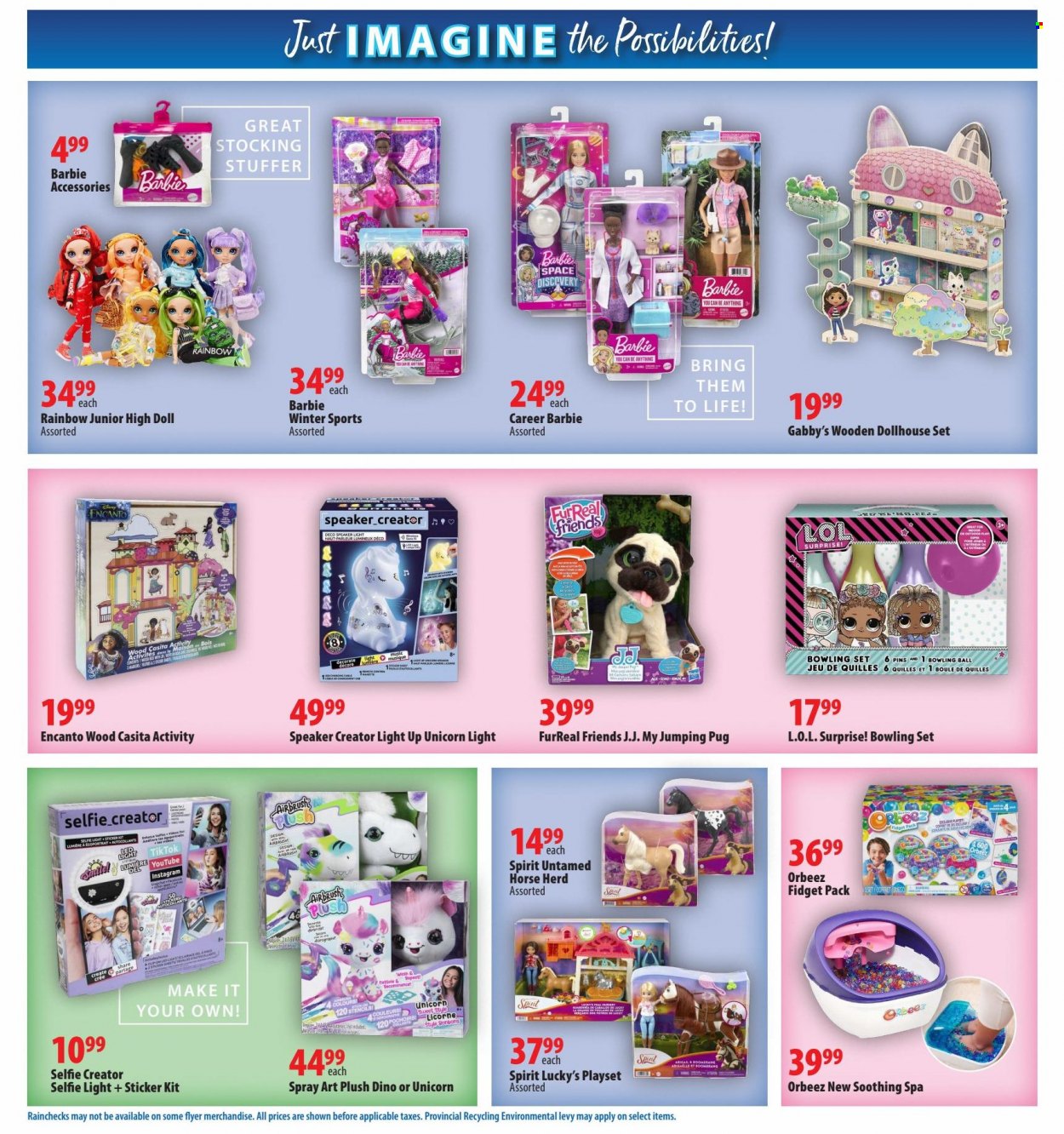 thumbnail - London Drugs Flyer - December 02, 2022 - December 24, 2022 - Sales products - Barbie, pin, speaker, doll, FurReal, play set, L.O.L. Surprise, sticker. Page 3.
