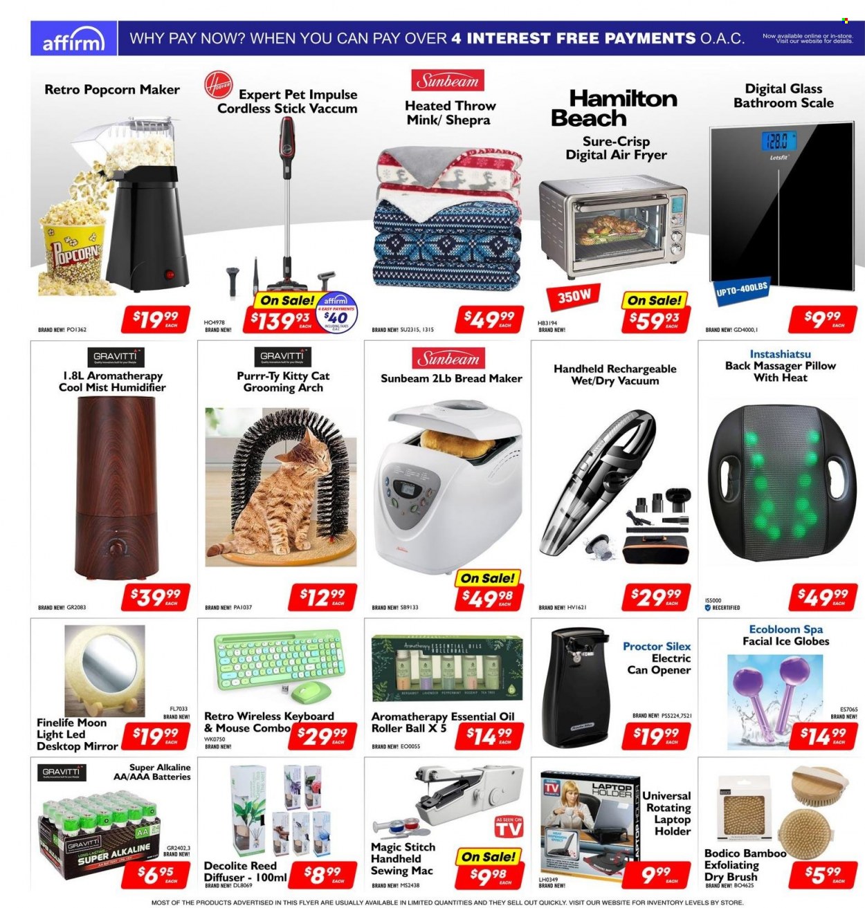 thumbnail - Factory Direct Flyer - December 01, 2022 - December 06, 2022 - Sales products - scale, personal scale, Sure, holder, diffuser, battery, AAA batteries, pillow, Sunbeam, mouse, laptop, keyboard, vacuum cleaner, air fryer, bread maker, roller, massager, heated throw, humidifier, mirror. Page 2.