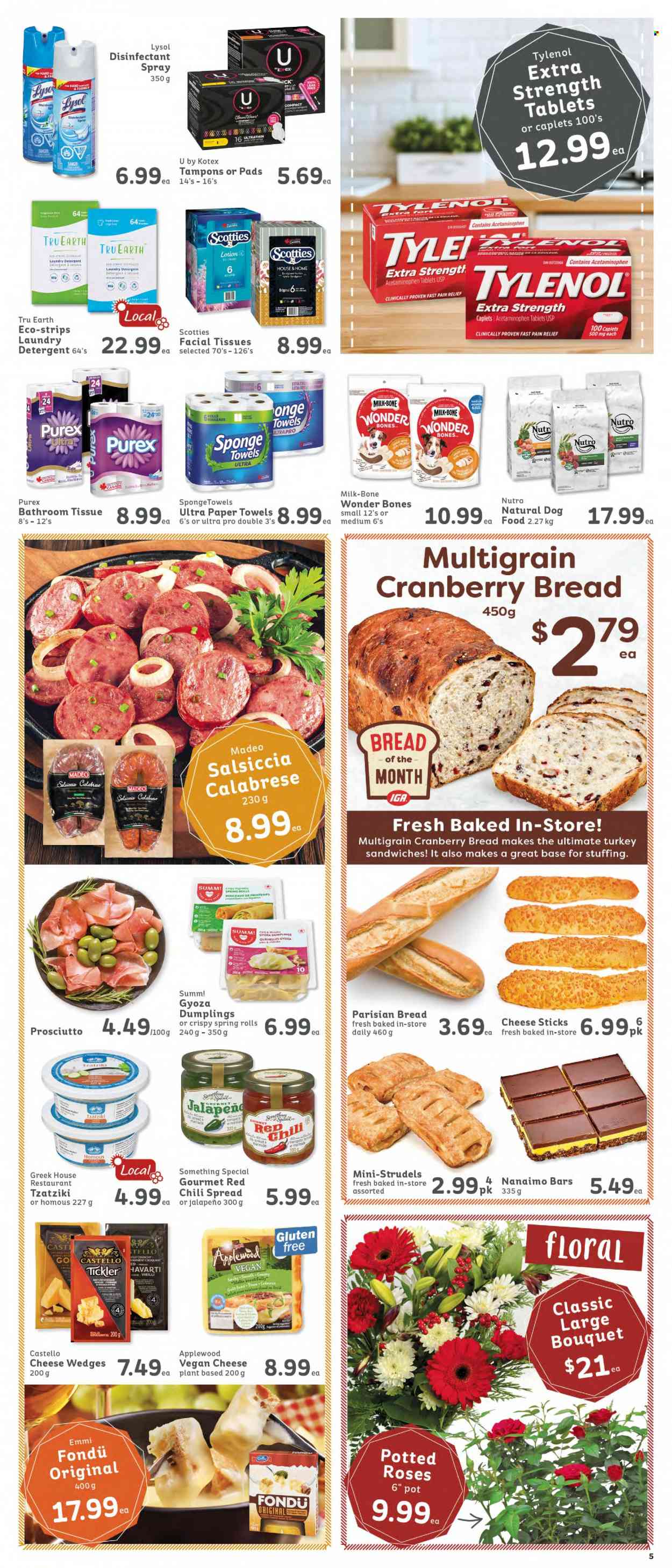 thumbnail - IGA Simple Goodness Flyer - December 02, 2022 - December 08, 2022 - Sales products - bread, sandwich, dumplings, spring rolls, prosciutto, tzatziki, Havarti, cheese, milk, strips, cheese sticks, marinade, Illy. Page 5.