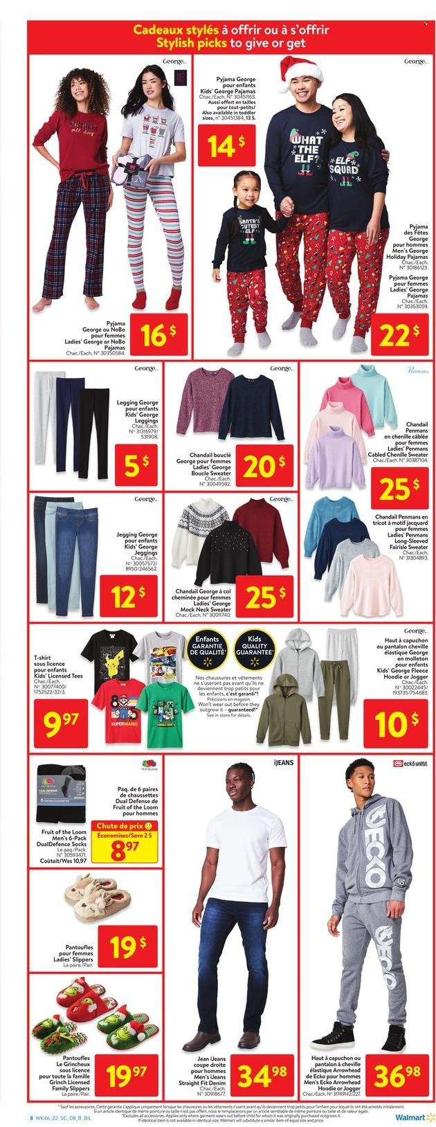 thumbnail - Circulaire Walmart - 08 Décembre 2022 - 14 Décembre 2022 - Produits soldés - pantalon, jeans, t-shirt, pull, pyjama, chaussettes, leggings, cheminée, jegging, pantoufle, chandail. Page 10.