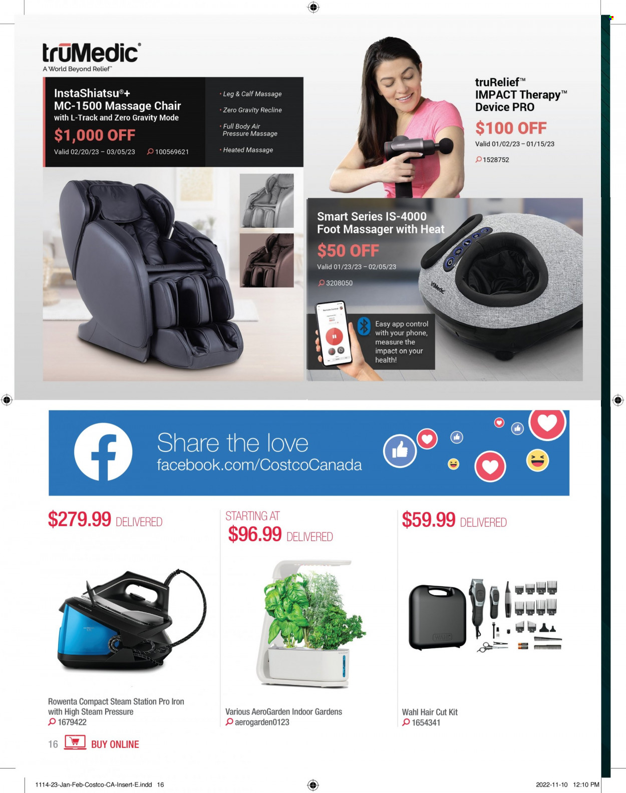 thumbnail - Costco Flyer - January 01, 2023 - February 28, 2023 - Sales products - chair, remote control, iron, massager, massage chair, foot massager. Page 16.