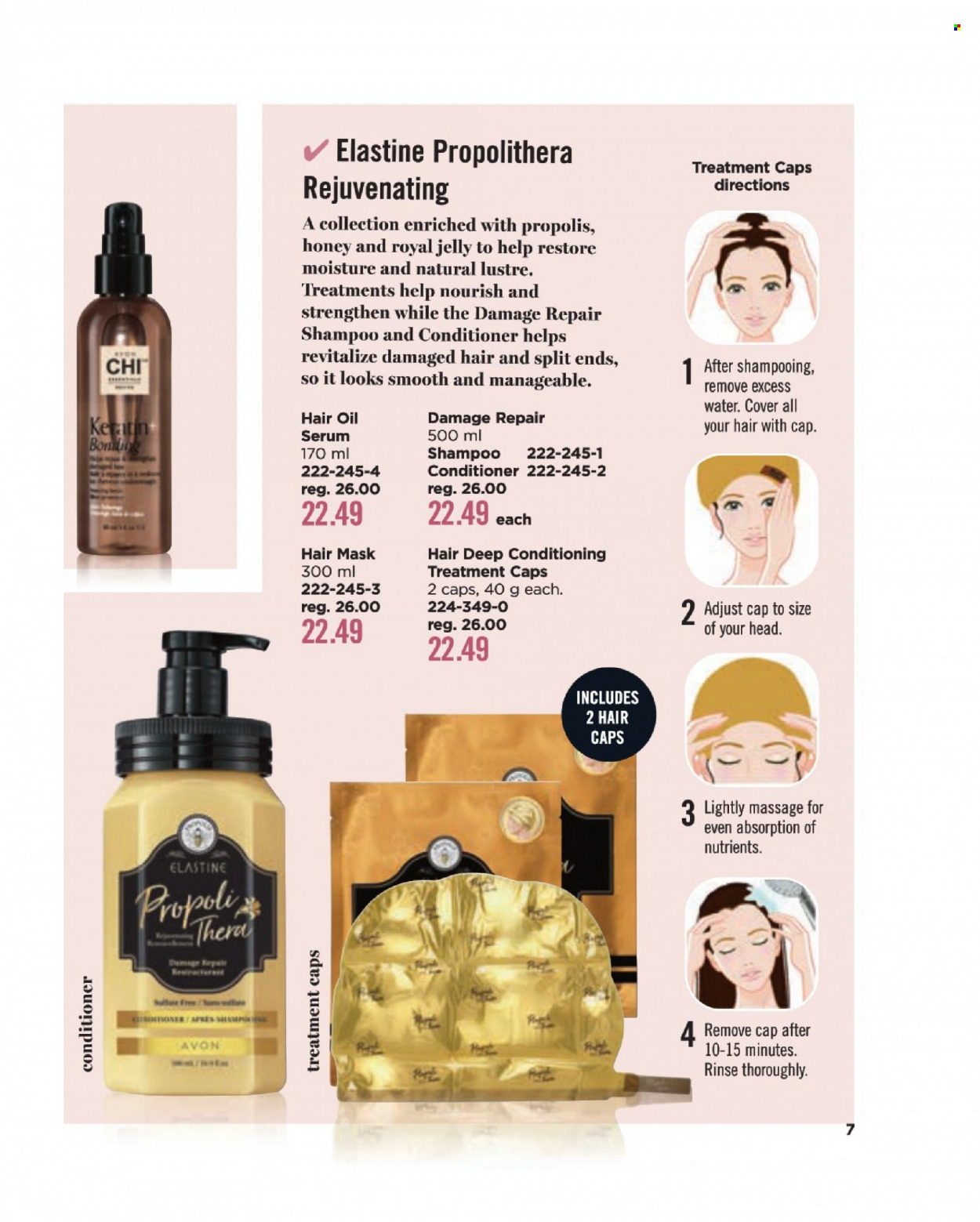 thumbnail - Avon Flyer - Sales products - Avon, serum, royal jelly, conditioner, hair oil, hair mask, shampoo. Page 7.