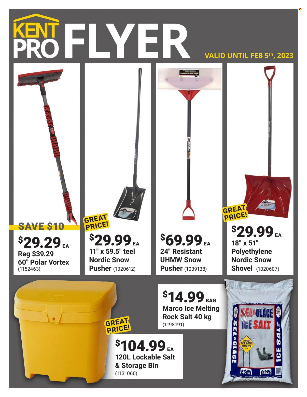 thumbnail - Kent Flyer - January 03, 2023 - February 05, 2023 - Sales products - bag, bin, storage bin, shovel, snow shovel. Page 1.