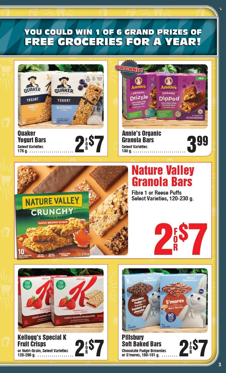 thumbnail - AG Foods Flyer - January 08, 2023 - February 18, 2023 - Sales products - puffs, Pillsbury, Quaker, Annie's, fudge, chocolate chips, Kellogg's, cane sugar, granola bar, Nature Valley, Nutri-Grain. Page 3.