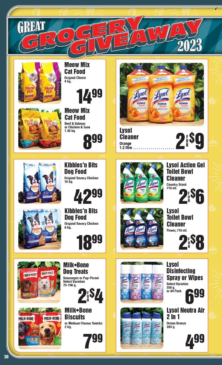 thumbnail - AG Foods Flyer - January 08, 2023 - February 18, 2023 - Sales products - oranges, milk, snack, biscuit, wipes, cleaner, Lysol, animal food, cat food, dog food, Pup-Peroni, Meow Mix. Page 30.