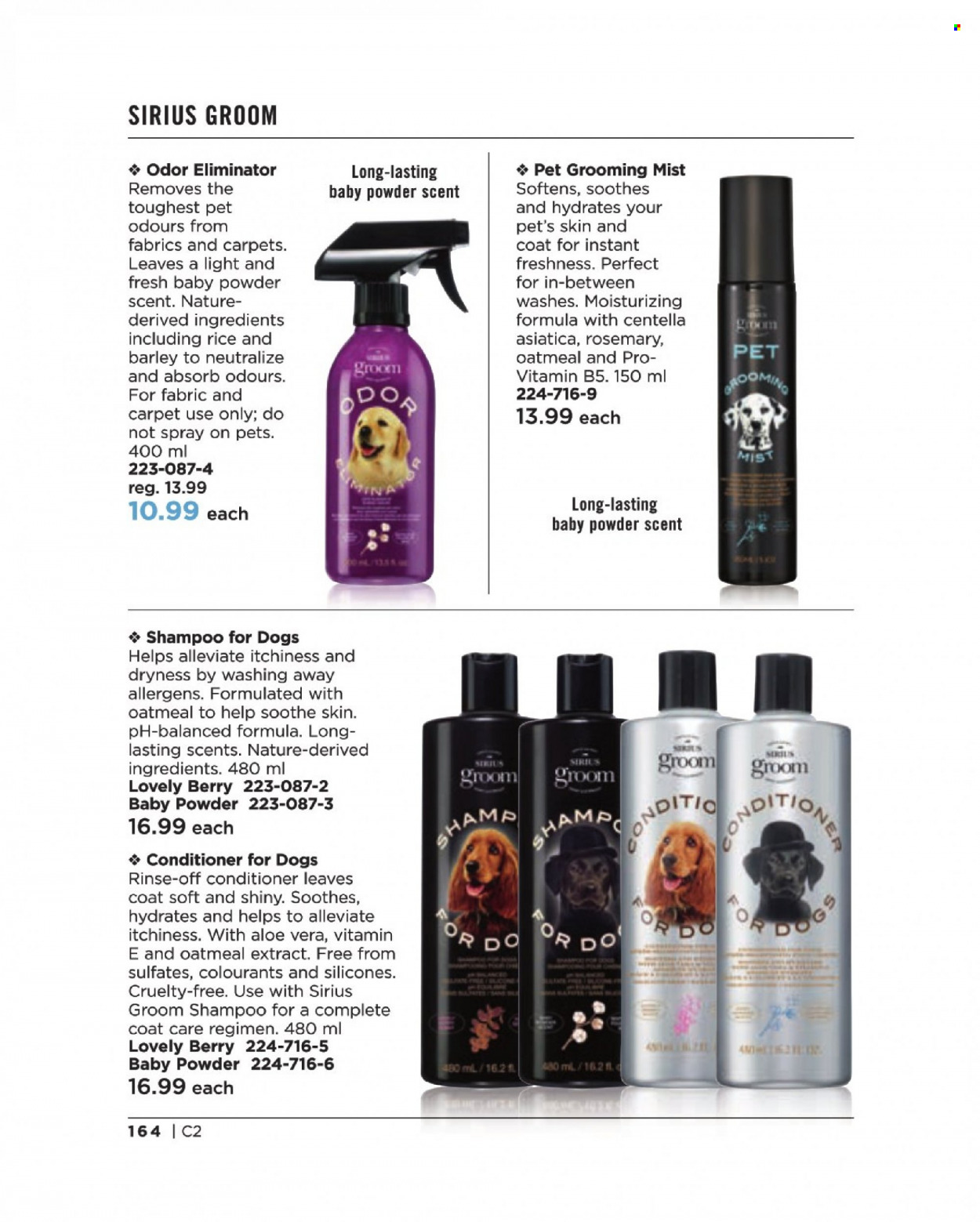 thumbnail - Avon Flyer - Sales products - baby powder, odor eliminator, conditioner, coat, shampoo. Page 164.