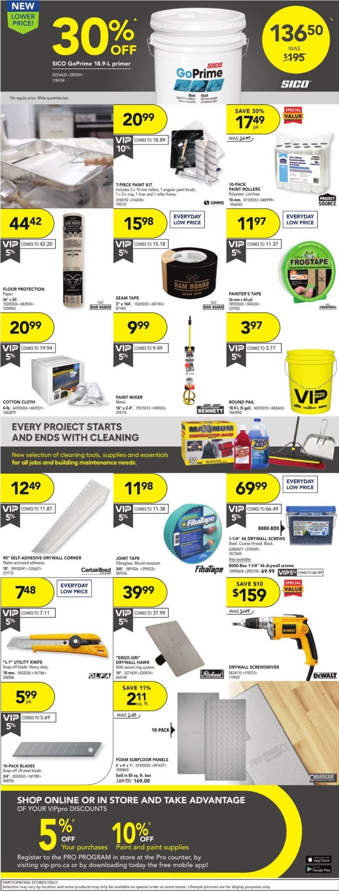 thumbnail - RONA Flyer - January 19, 2023 - February 01, 2023 - Sales products - cleaning tools, bag, Sharp, paint brush, paper, mixer, roller, paint mixer, DeWALT, screwdriver, utility knife. Page 2.