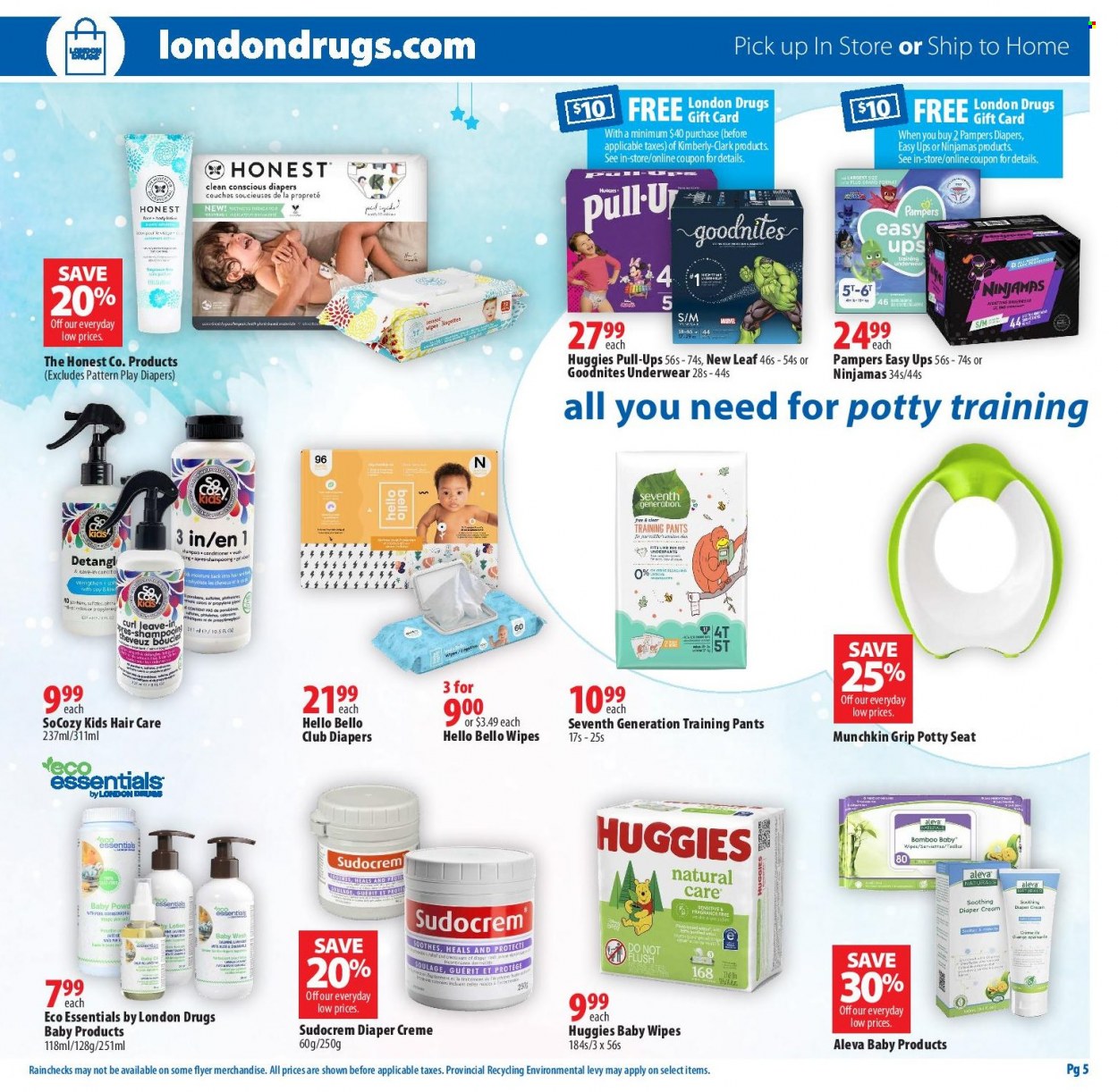 thumbnail - London Drugs Flyer - January 20, 2023 - February 15, 2023 - Sales products - wipes, Pampers, pants, baby wipes, nappies, baby pants, conditioner, Sudocrem, shampoo, Huggies. Page 5.