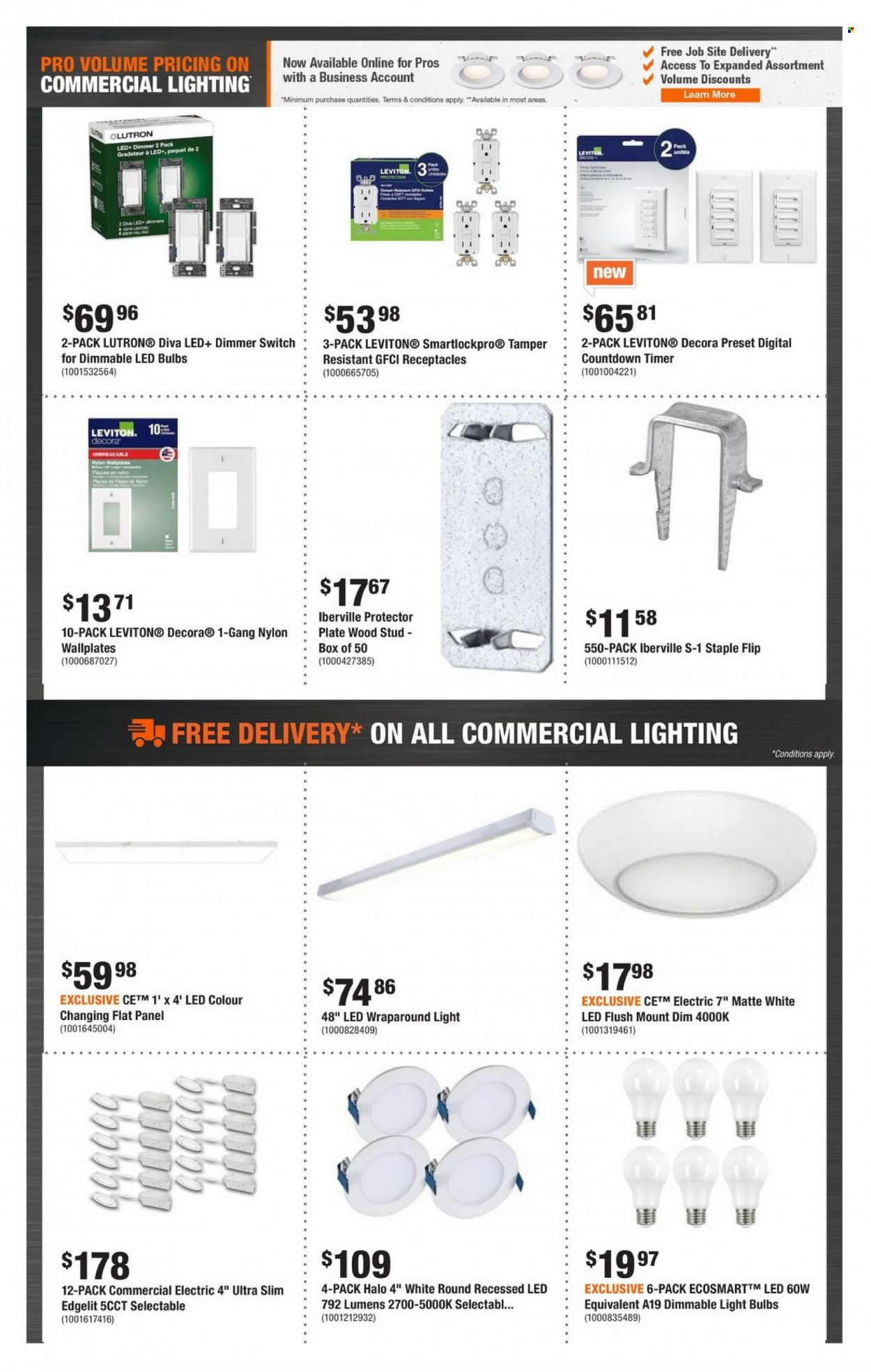 thumbnail - The Home Depot Flyer - January 19, 2023 - February 01, 2023 - Sales products - plate, bulb, LED bulb, light bulb, lighting, switch, timer. Page 4.