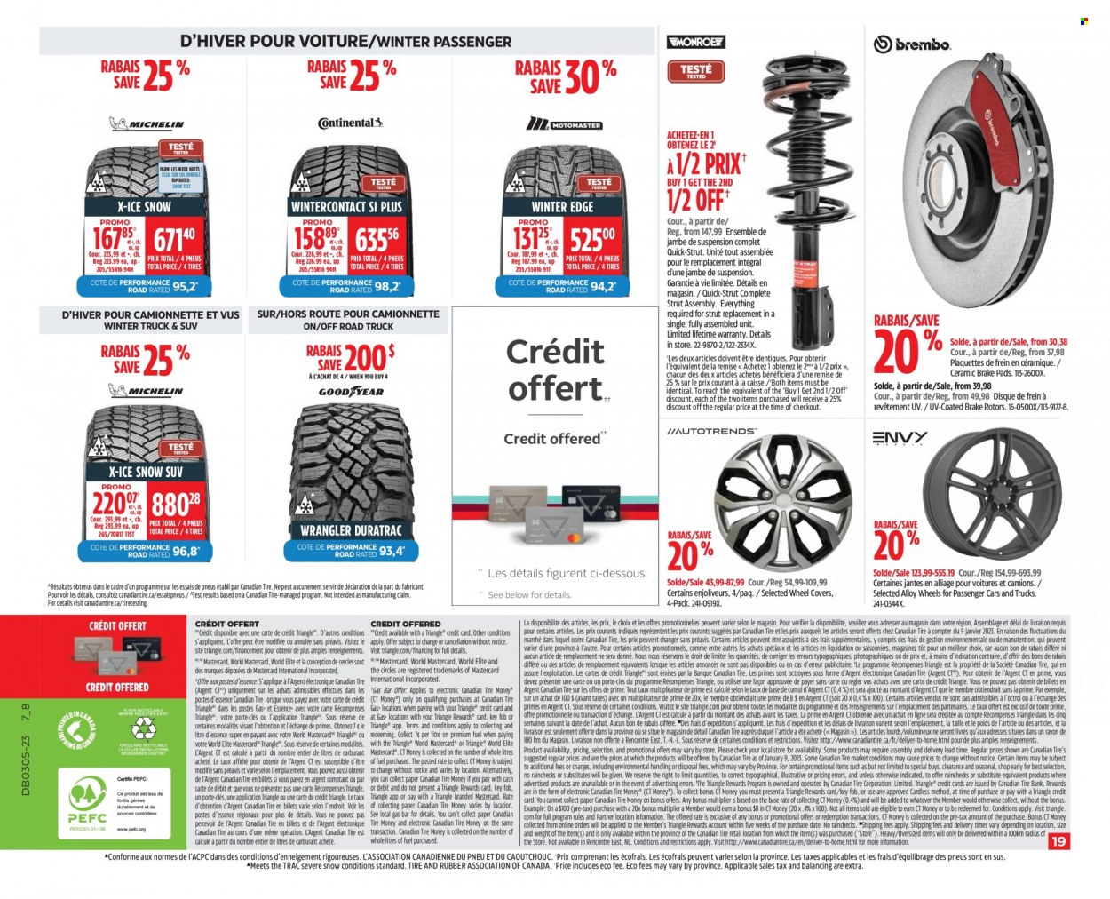 thumbnail - Canadian Tire Flyer - January 26, 2023 - February 01, 2023 - Sales products - presenter, eraser, paper, brake pad, brake rotors, Continental, tires, wheel covers, Michelin. Page 18.