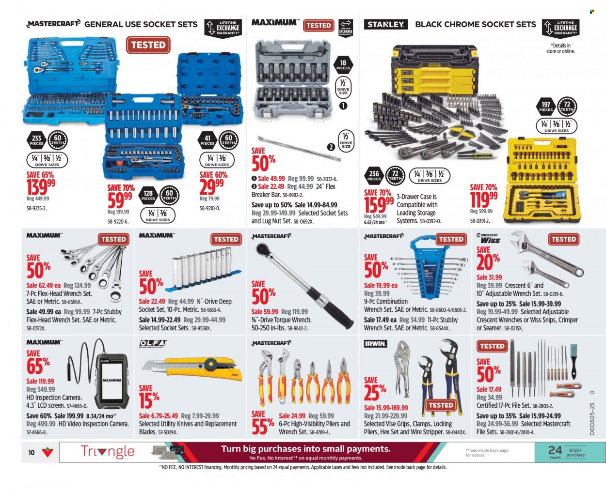 thumbnail - Canadian Tire Flyer - January 27, 2023 - February 02, 2023 - Sales products - knife, wrench, snips, pliers, socket set, crimper, wrench set, torque wrench, camera. Page 10.