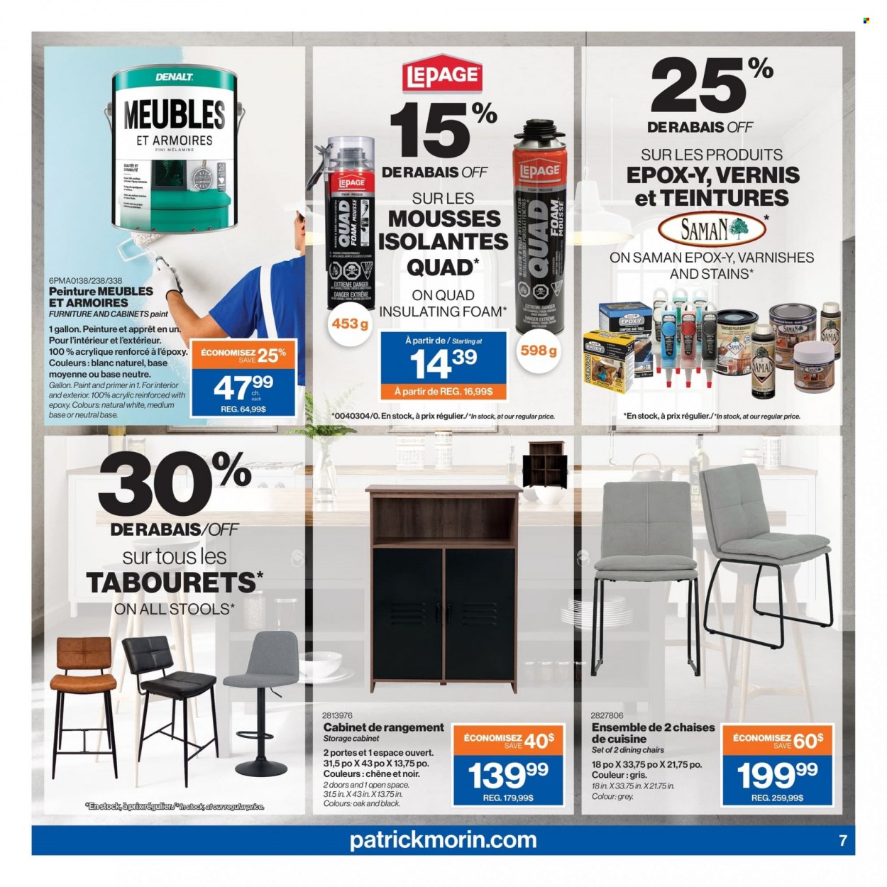 thumbnail - Patrick Morin Flyer - January 26, 2023 - February 08, 2023 - Sales products - cabinet, table, chair, coctail table, paint, tool cabinets. Page 7.