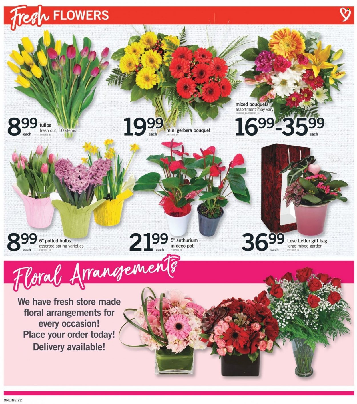 thumbnail - Fortinos Flyer - January 26, 2023 - February 01, 2023 - Sales products - pot, gift bag, bulb, tulip, bouquet, gerbera. Page 21.