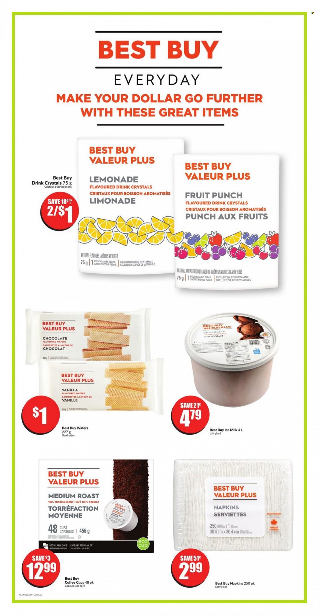 thumbnail - FreshCo. Flyer - January 26, 2023 - February 01, 2023 - Sales products - milk, wafers, lemonade, fruit punch, arabica beans, napkins, vitamin c. Page 8.