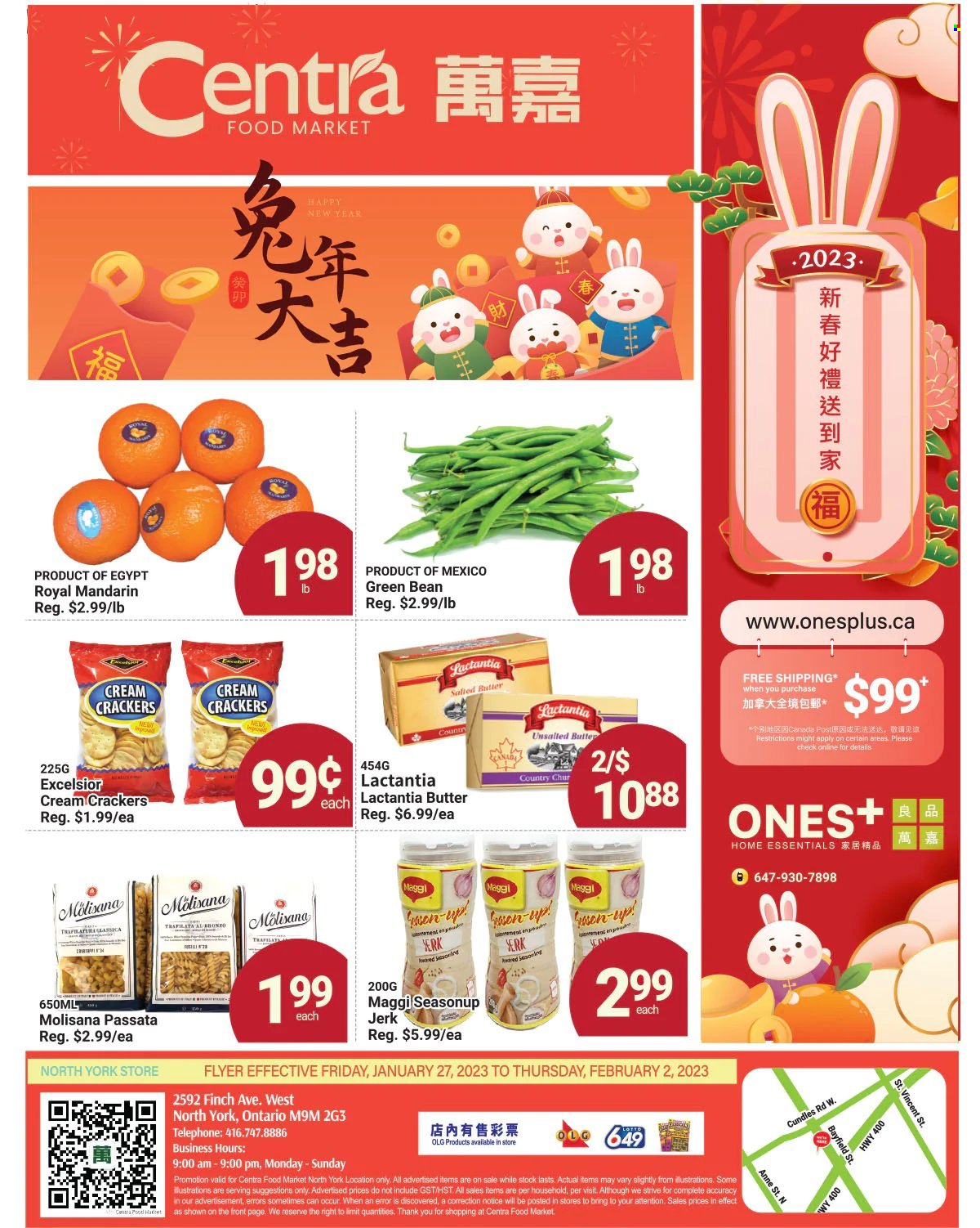 thumbnail - Centra Food Market Flyer - January 27, 2023 - February 02, 2023 - Sales products - mandarines, salted butter, crackers, Maggi. Page 1.